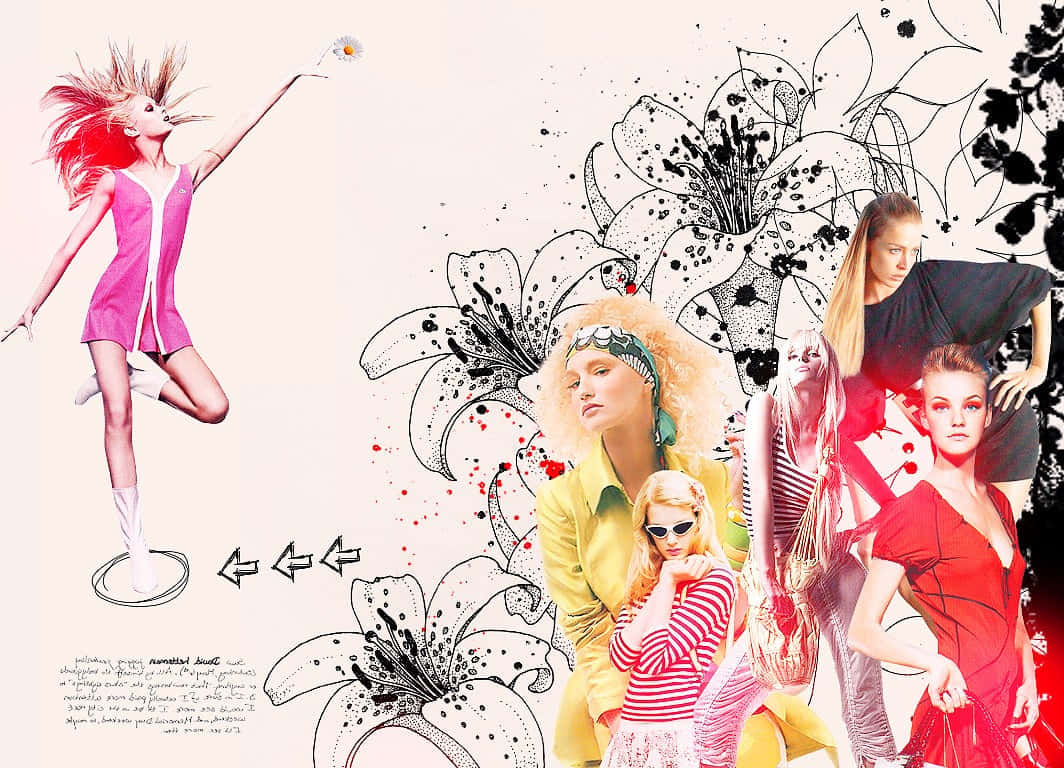 clothing design, vibrant collage, stylized women, SD Desktop Wallpaper