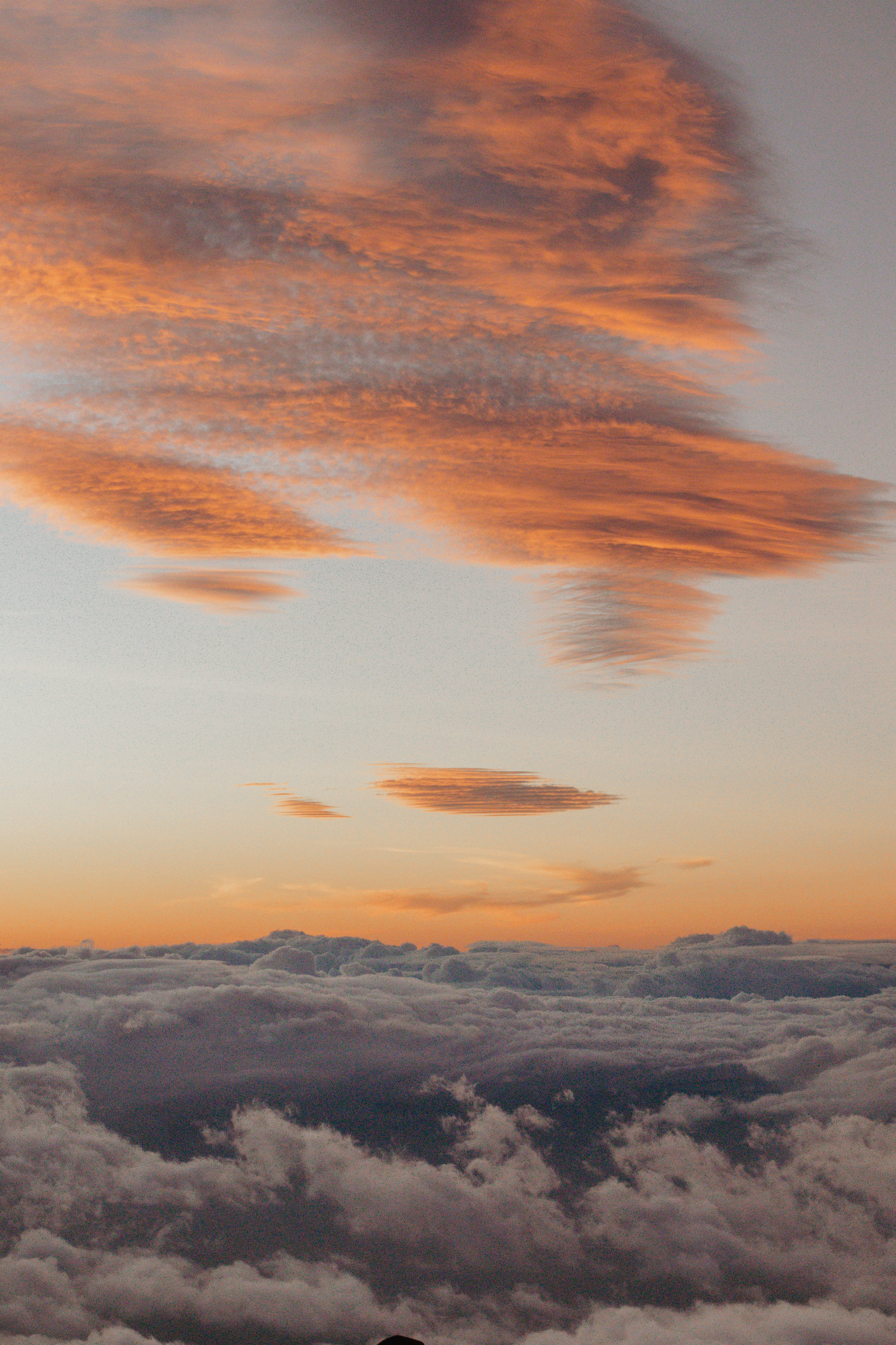 Cloud Aesthetic, fiery orange sunset, sea of fluffy white clouds, 5K Phone Wallpaper