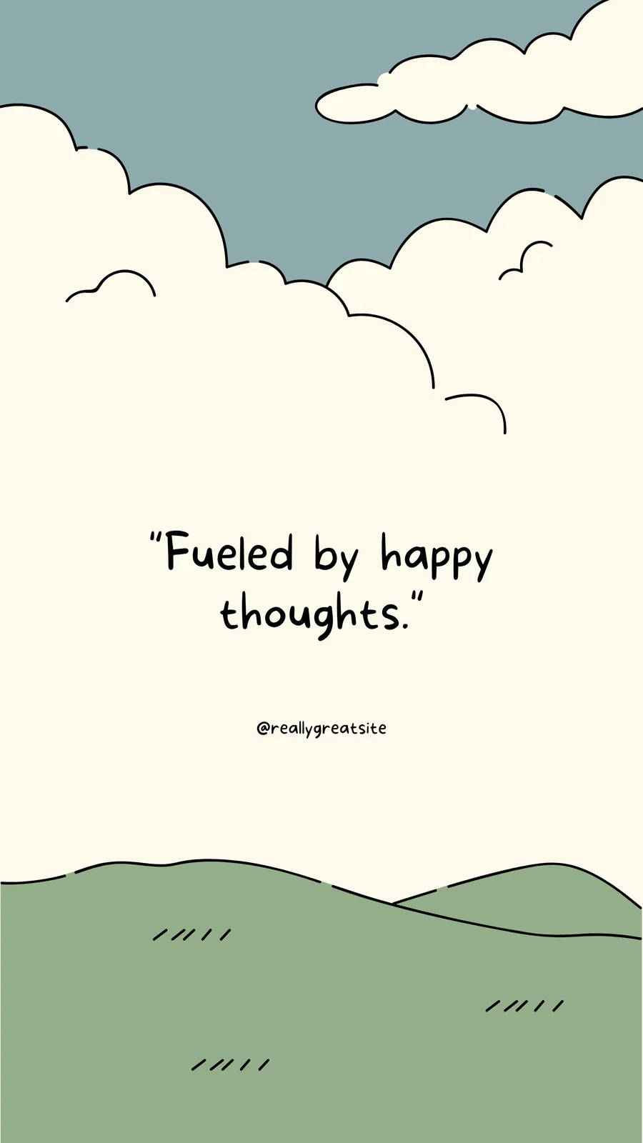 Happy Thoughts, minimalist line-art illustration, rolling green hills, HD Phone Wallpaper