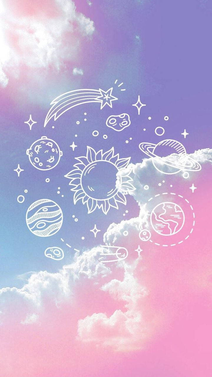Pastel Galaxy Doodle, pastel sky, fluffy clouds, HD Phone Wallpaper