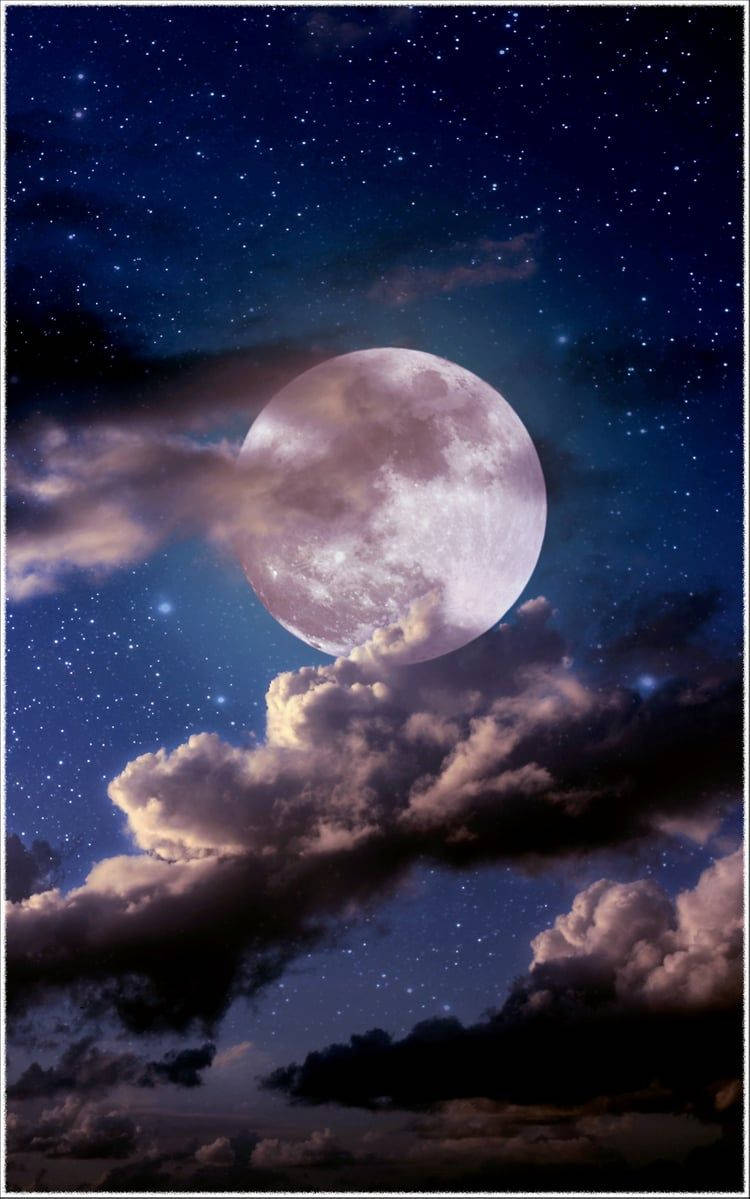 Moon Phone, Bright Stars, full moon, SD Phone Wallpaper
