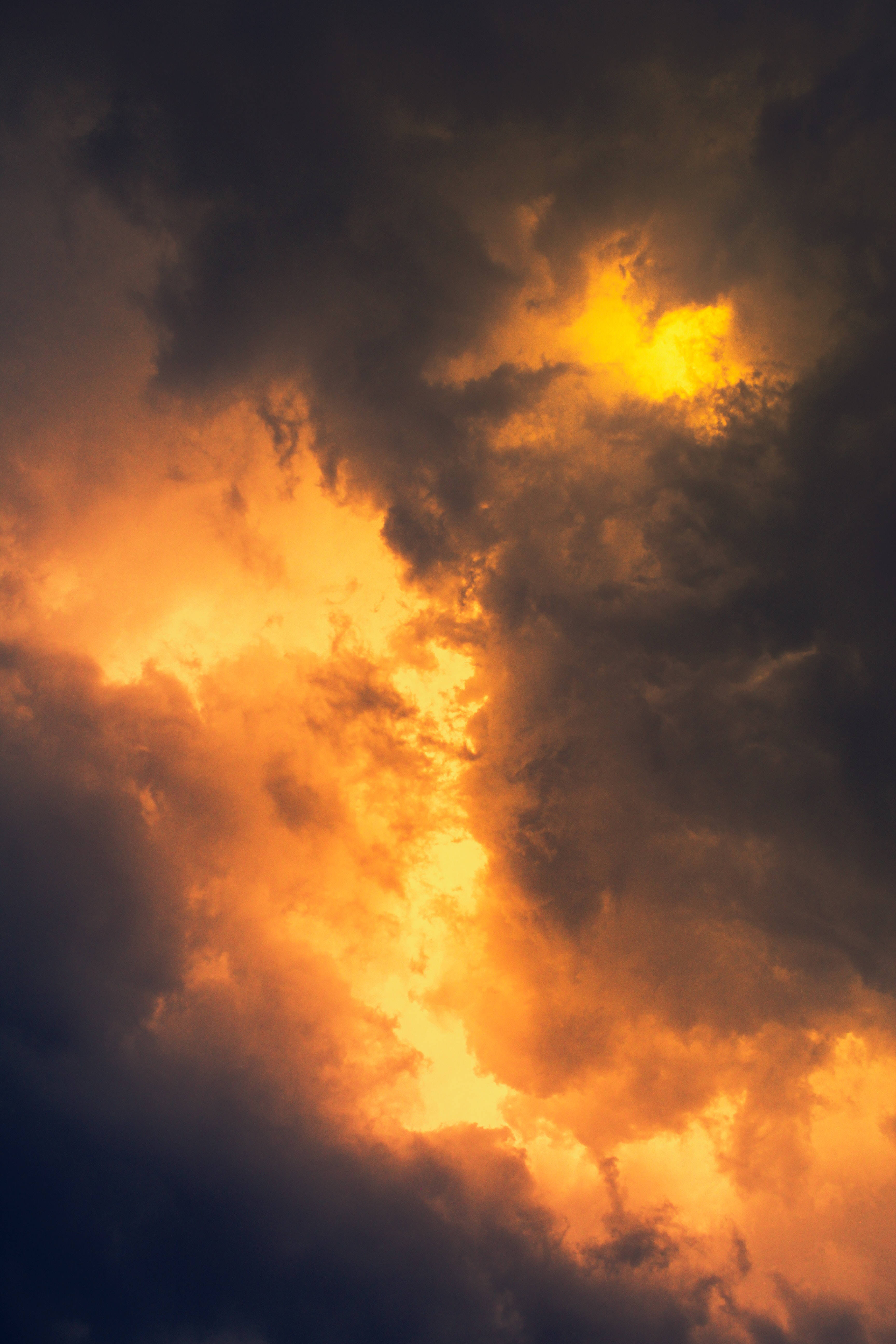 Dark Golden Cloud Aesthetic, fiery orange clouds, dark storm clouds, 5K Phone Wallpaper