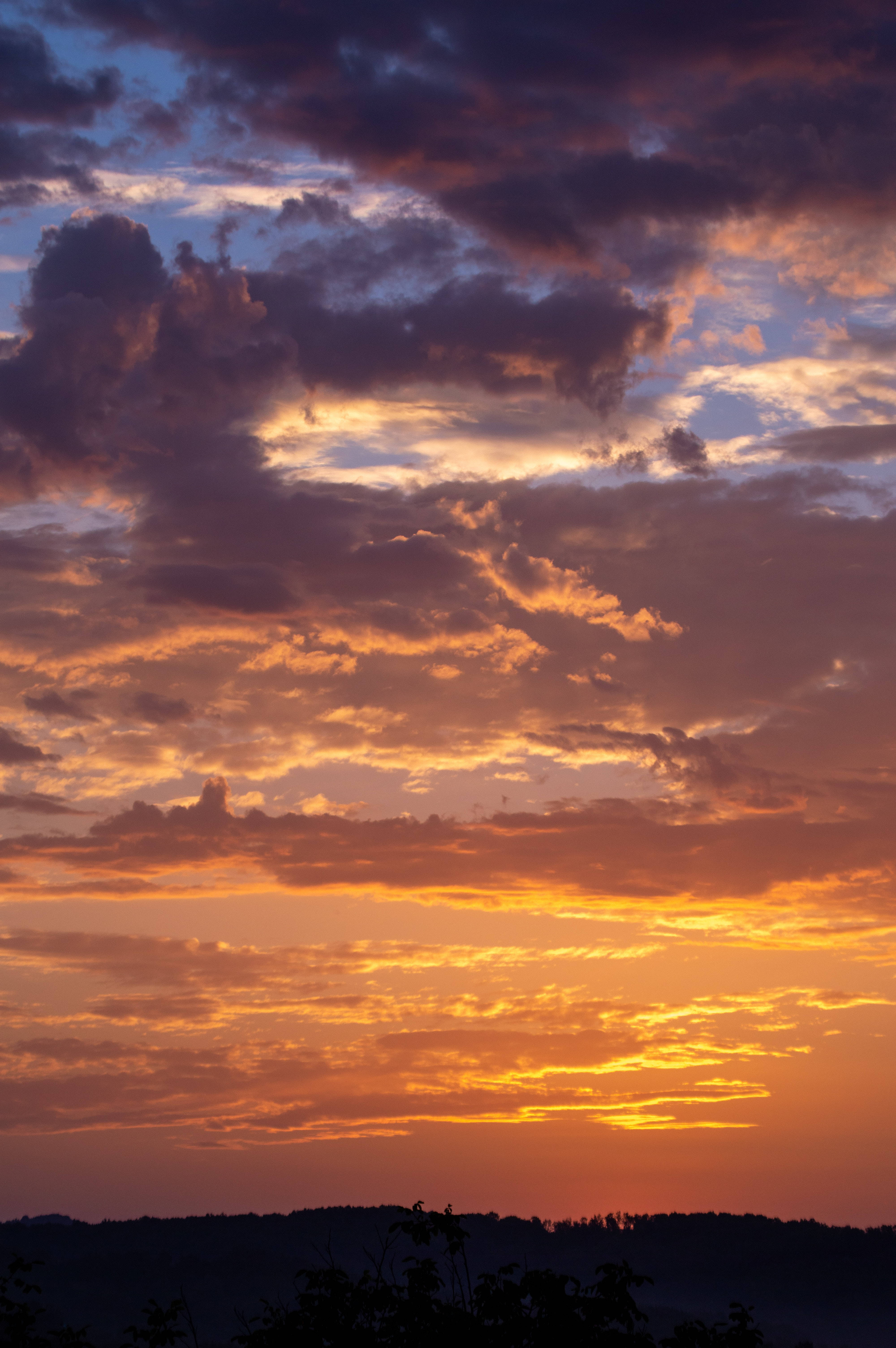 Golden Sunset, fiery orange, deep purple, 5K Phone Wallpaper