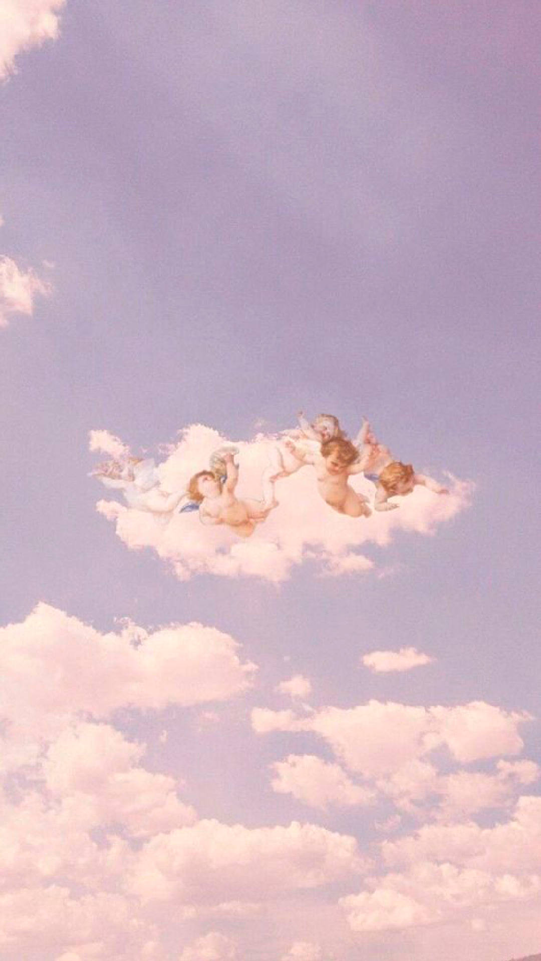cherub angels, fluffy cloud, soft lavender sky, Full HD Phone Wallpaper