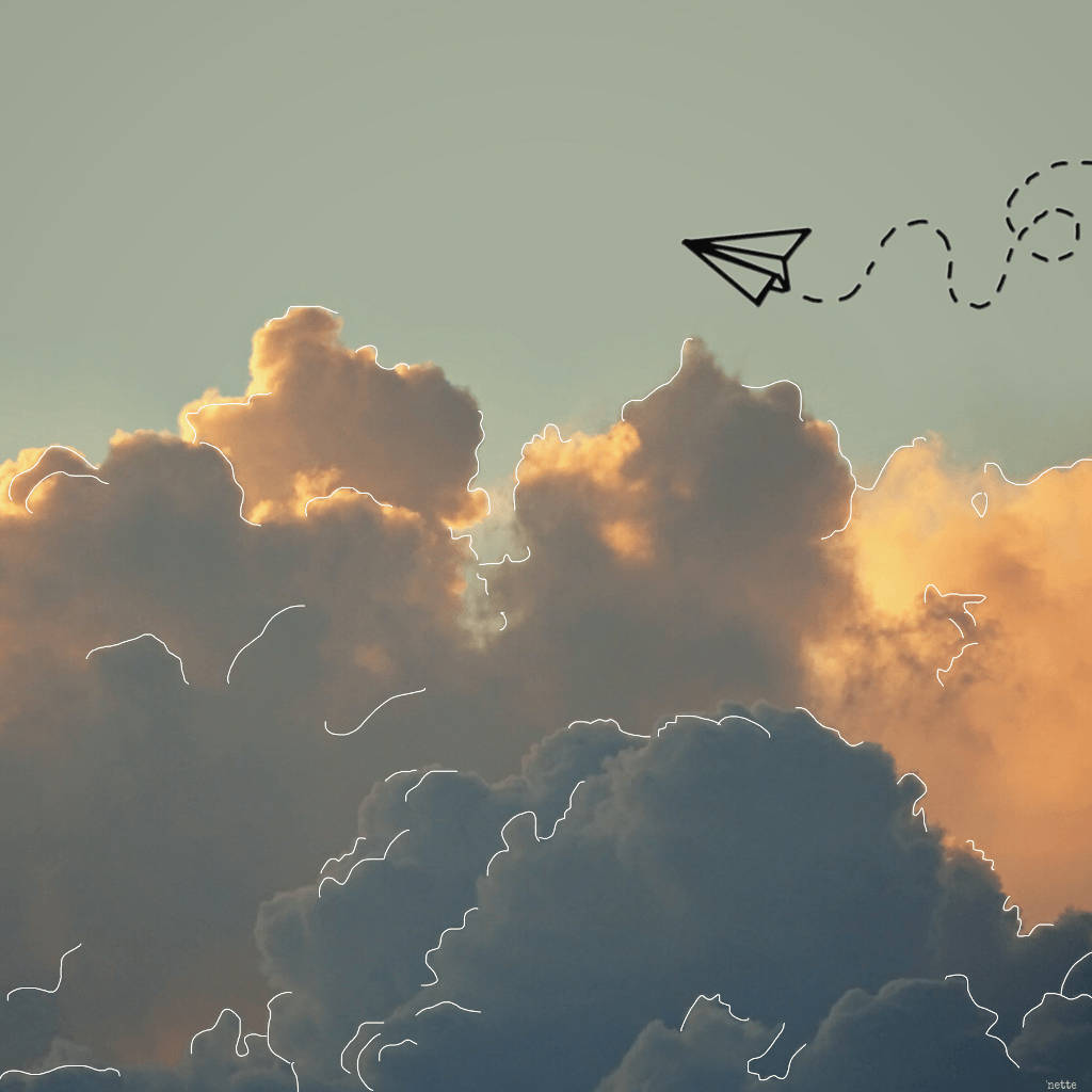 vintage aesthetic, golden clouds, white outline, SD Desktop Wallpaper