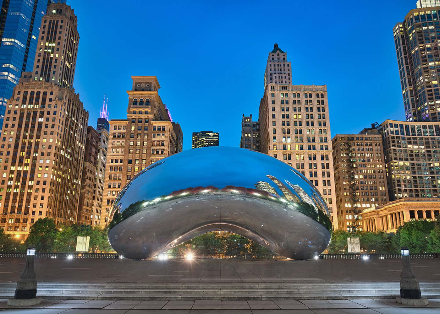 Cloud Gate, blue night sky, shiny bean sculpture, HD Desktop Wallpaper