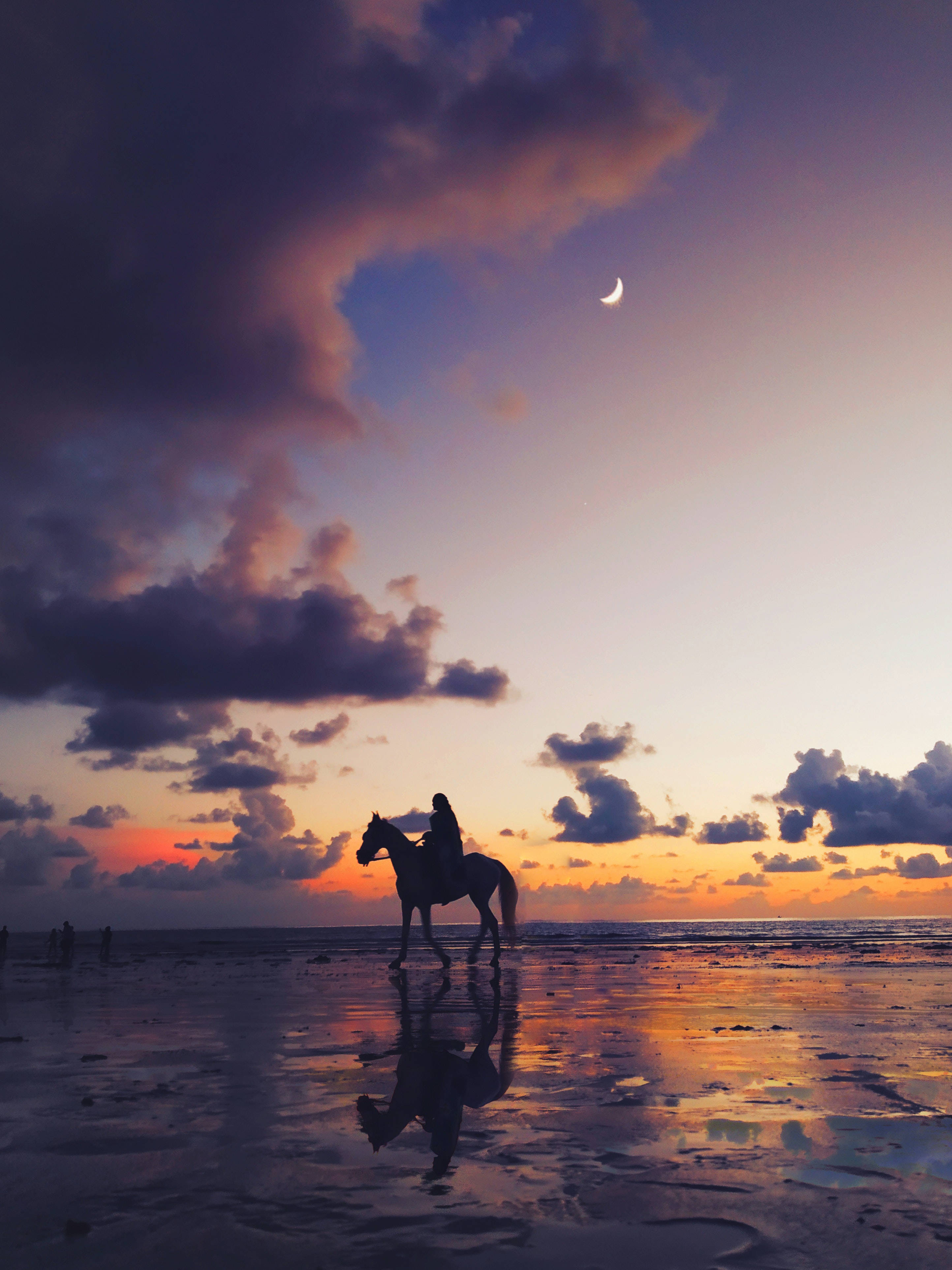 Horseback Cloud iPhone, rider on horseback, wet beach, 4K Phone Wallpaper