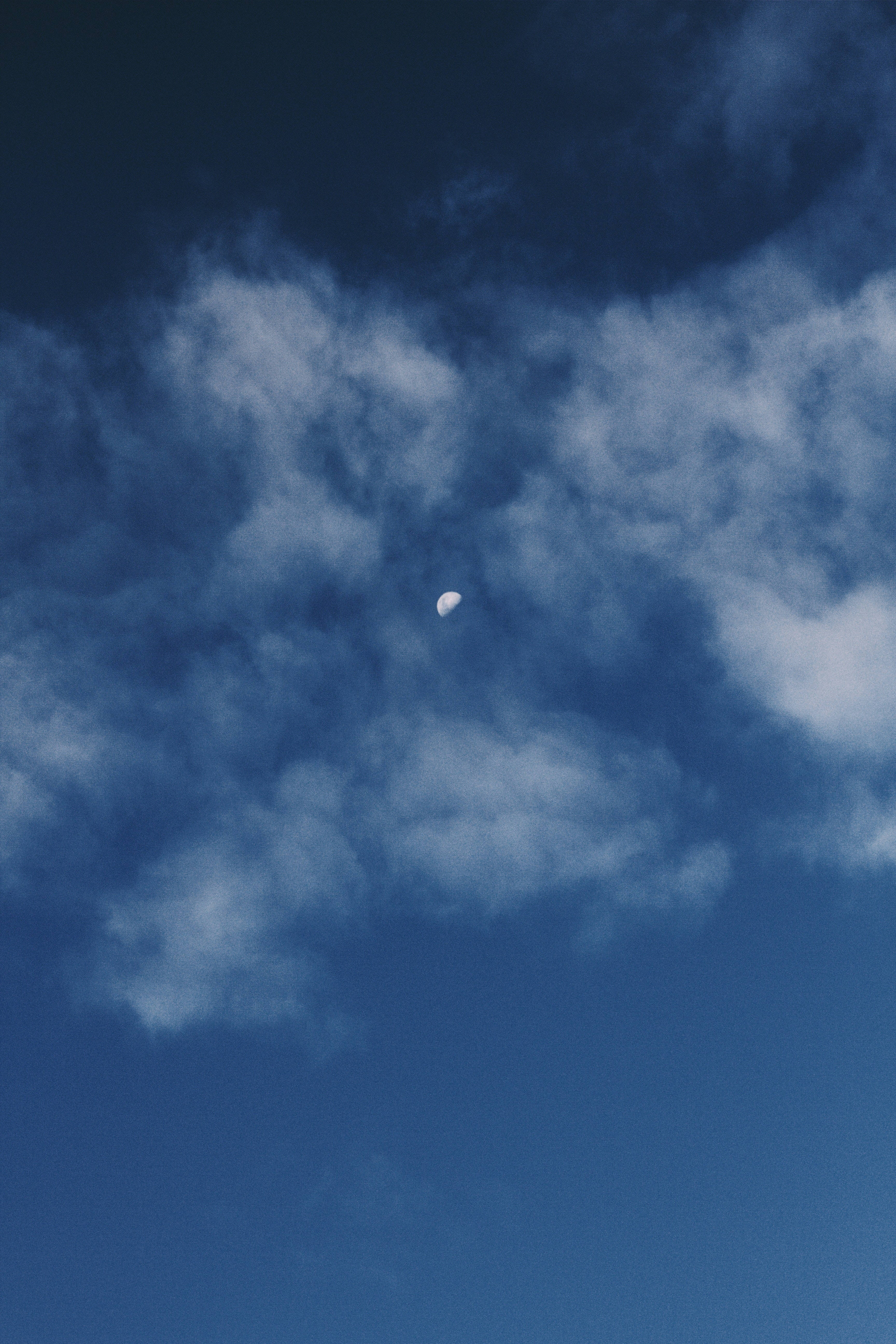 Blue Thin Cloud iPhone, crescent moon, wispy clouds, 5K Phone Wallpaper