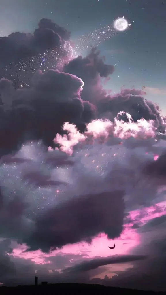 twilight sky, purple clouds, bright moon, SD Phone Wallpaper