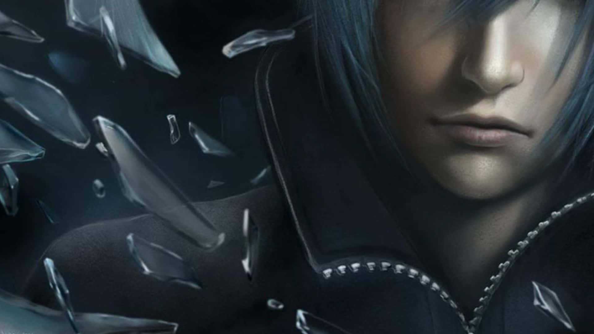 Cloud Strife, black jacket, shattered glass fragments, Full HD Desktop Wallpaper