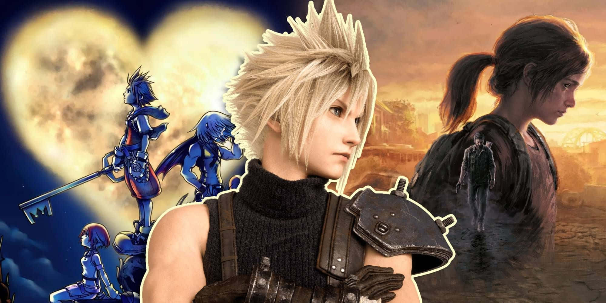 Cloud Strife, anime-style, blue armored characters, Full HD Desktop Wallpaper