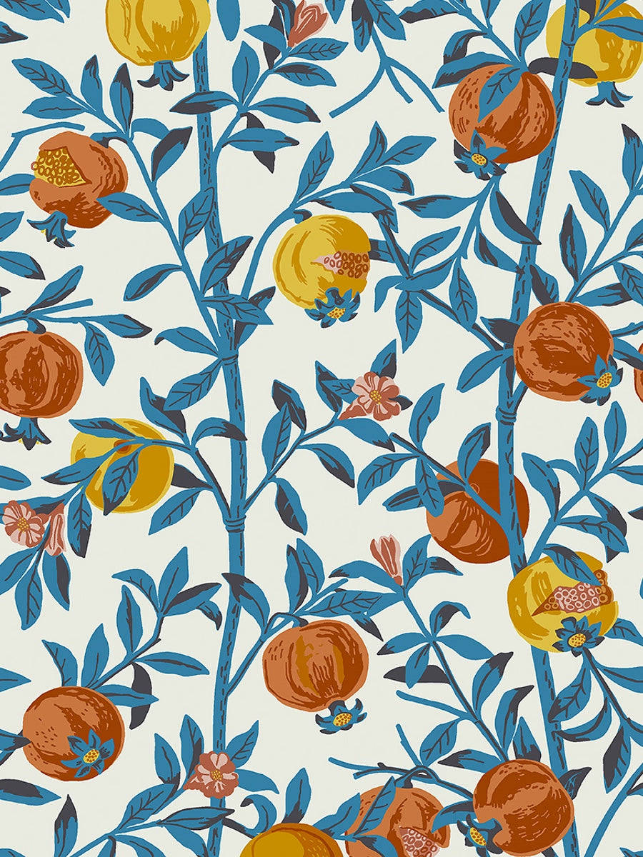 cloudberry, vibrant blue branches, orange pomegranates, SD Phone Wallpaper