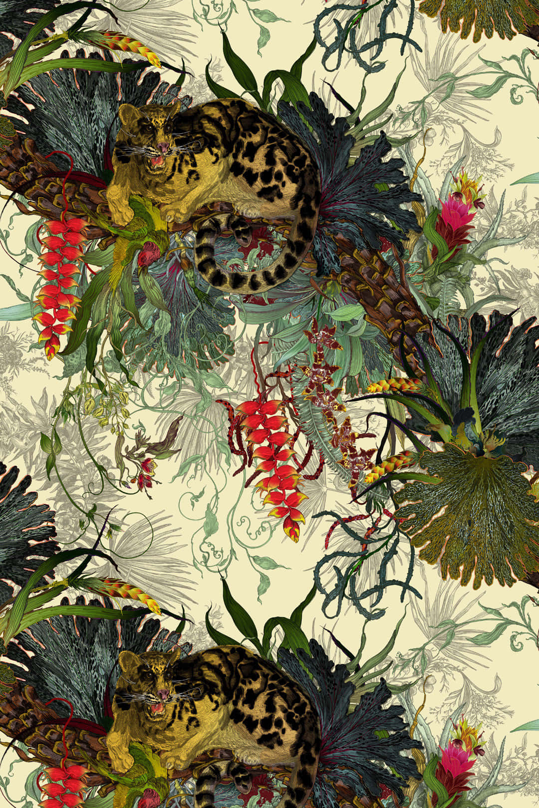Clouded Leopard, floral pattern, vintage botanical illustration, HD Phone Wallpaper