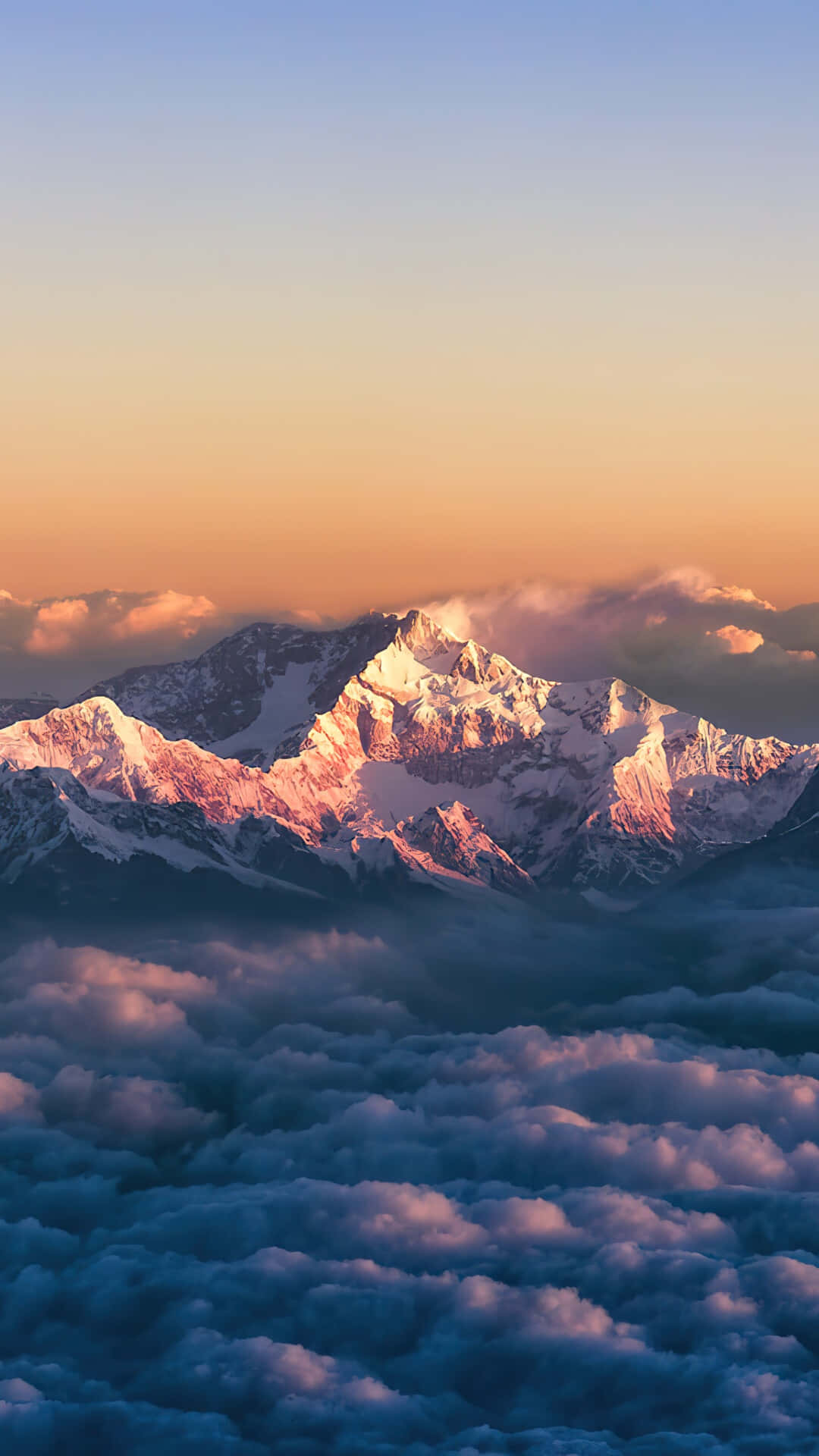 snowcapped mountain peaks, clouds, golden sunrise light, Full HD Phone Wallpaper