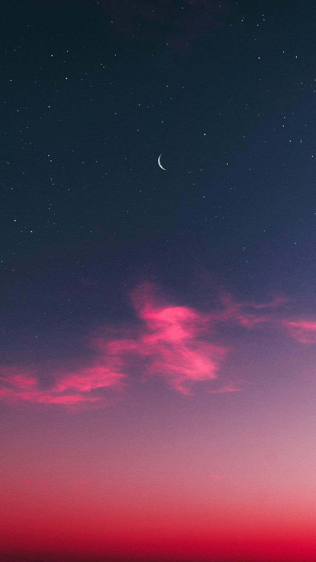 crescent moon, vibrant pink clouds, starry twilight sky, Full HD Phone Wallpaper