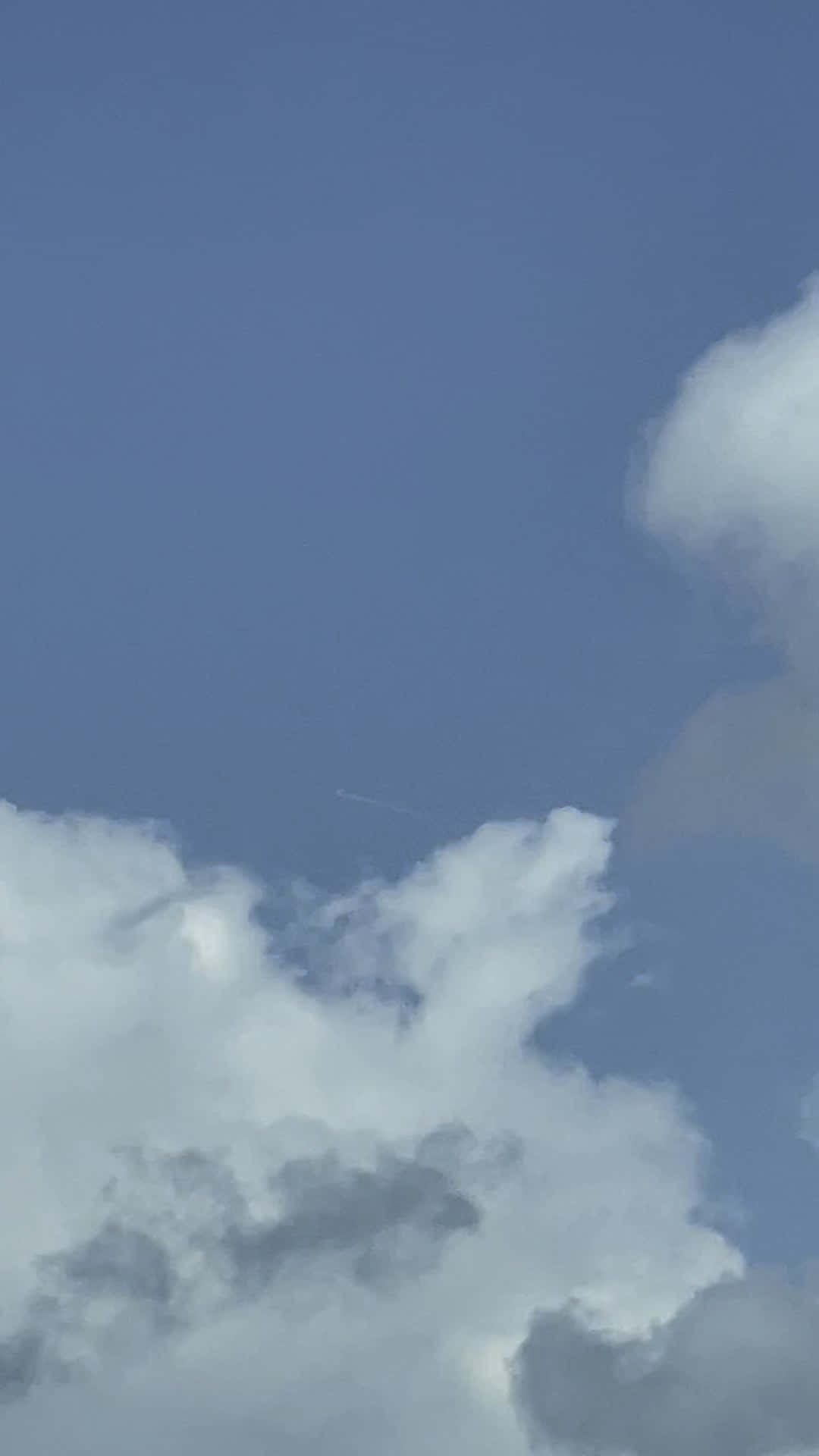 blue sky, fluffy white clouds, distant airplane, Full HD Phone Wallpaper
