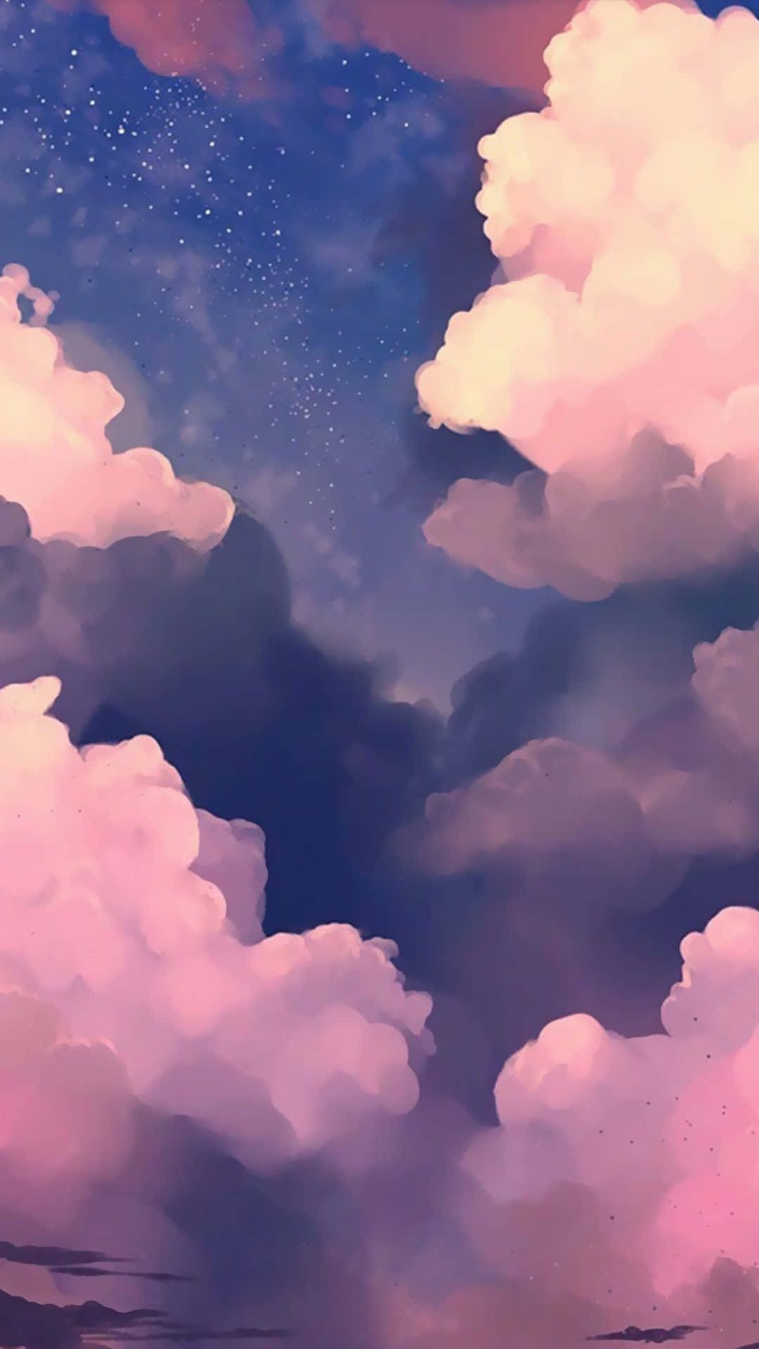 soft pink, purple clouds, starry twilight sky, Full HD Phone Wallpaper