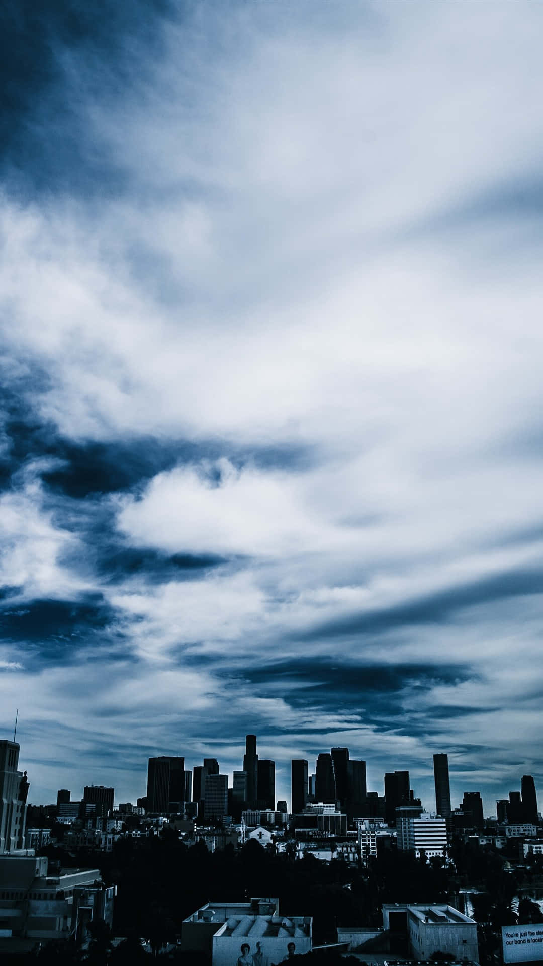 clouds aesthetic tumblr, urban skyline, dark skyscrapers, Full HD Phone Wallpaper