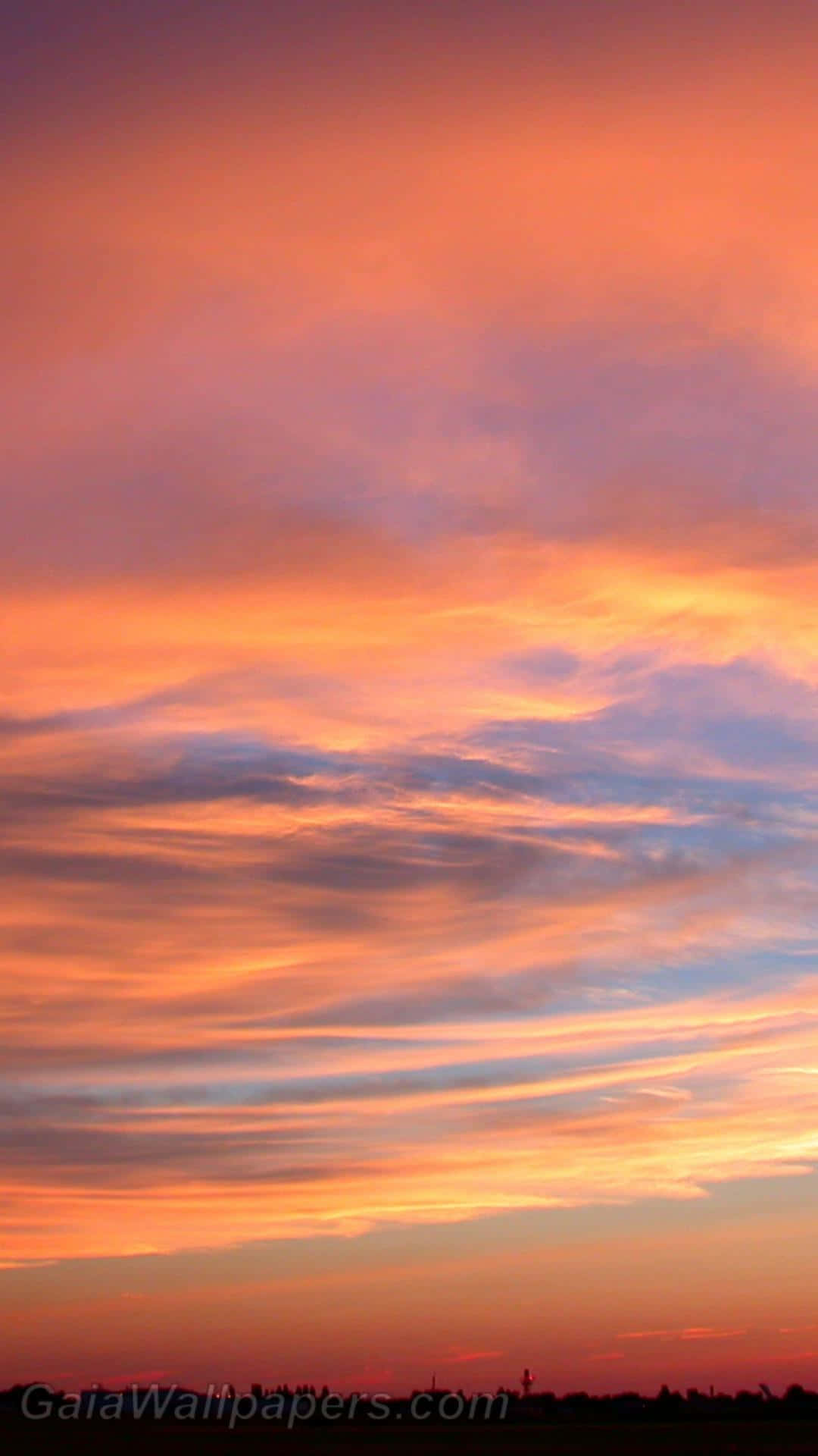 lavender sky, fiery orange pink and purple clouds, sunset, Full HD Phone Wallpaper