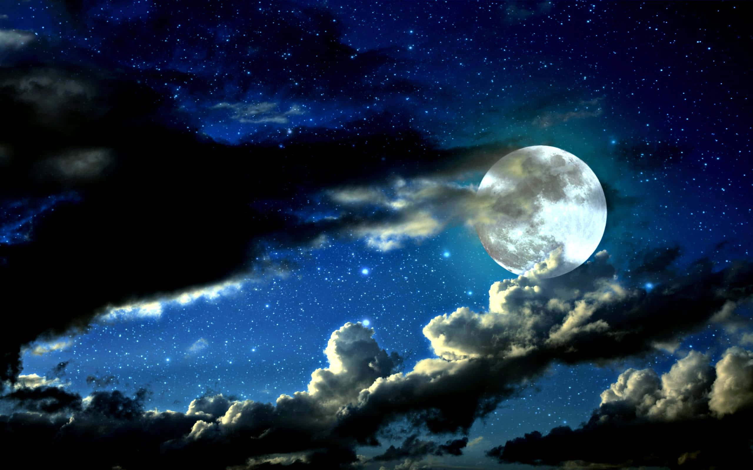 Cool Moon, full moon, dramatic clouds, 2K Desktop Wallpaper