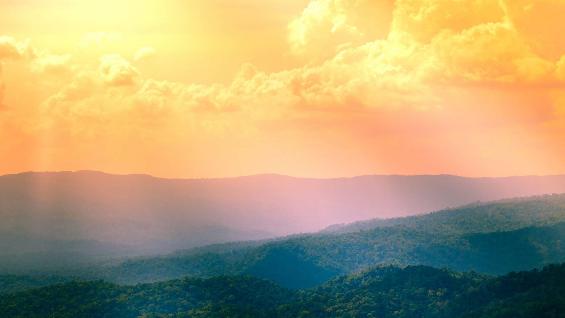Yellow Orange Sky, golden sunbeams, orange clouds, Full HD Desktop Wallpaper