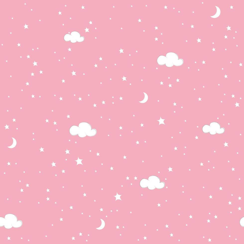 pink sky, white stars clouds, crescent moons, SD Desktop Wallpaper