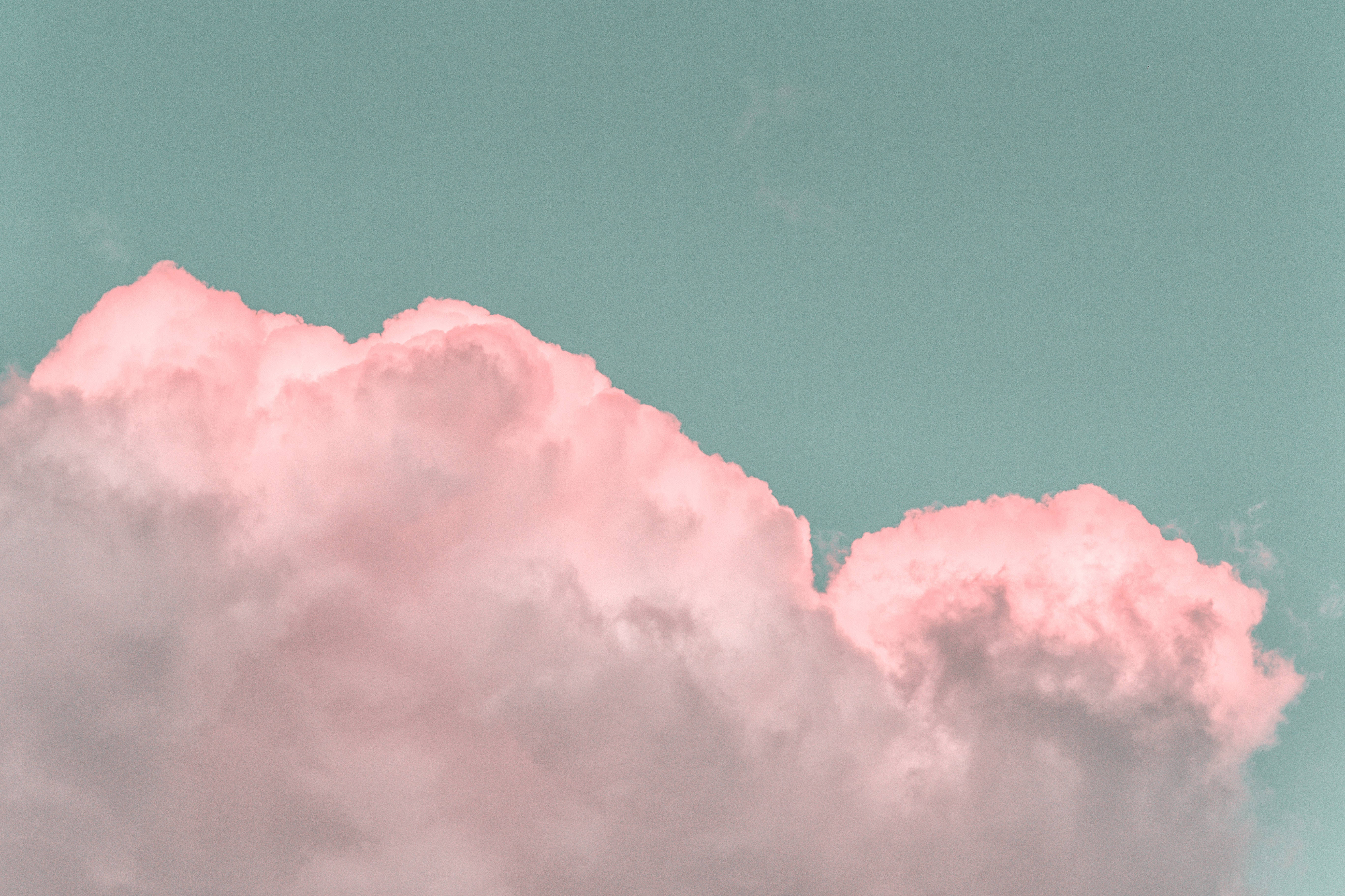 solid pastel color pink cloud, muted teal sky, soft pink clouds, 5K Desktop Wallpaper