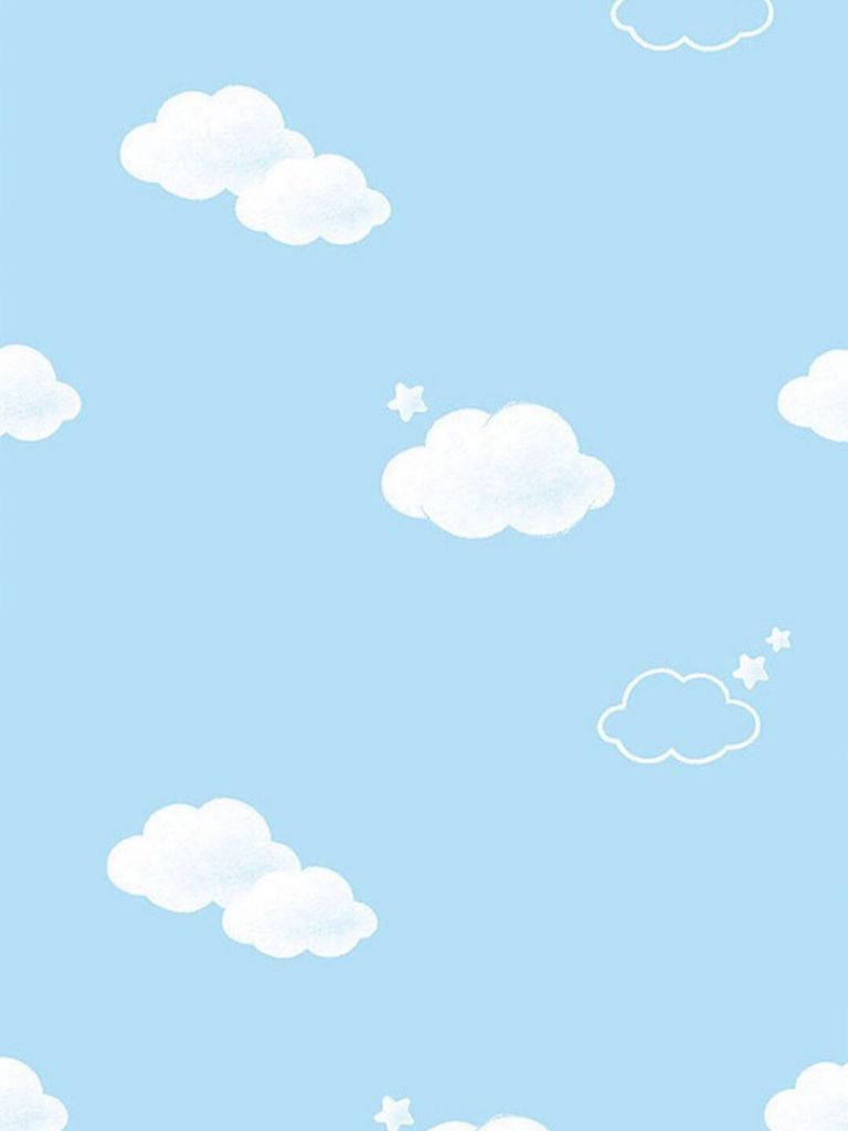 cute blue phone, clouds, stars, SD Phone Wallpaper