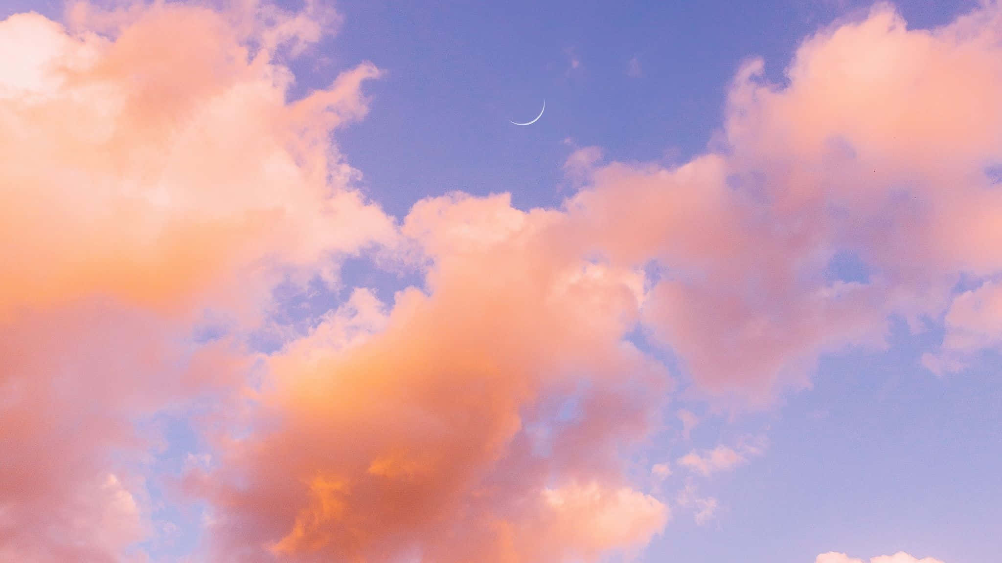 pastel clouds, blue sky, soft pink and orange clouds, Full HD Desktop Wallpaper