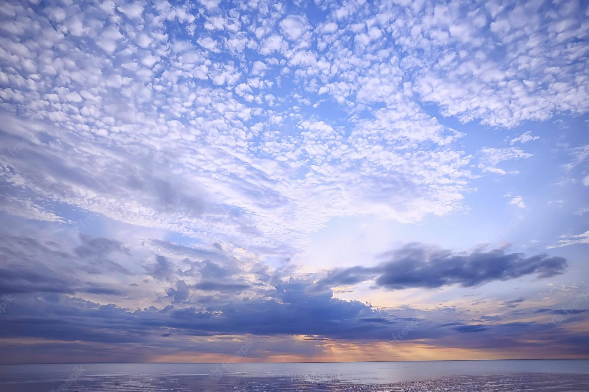sunset, calm ocean, soft purple and gold clouds, Full HD Desktop Wallpaper