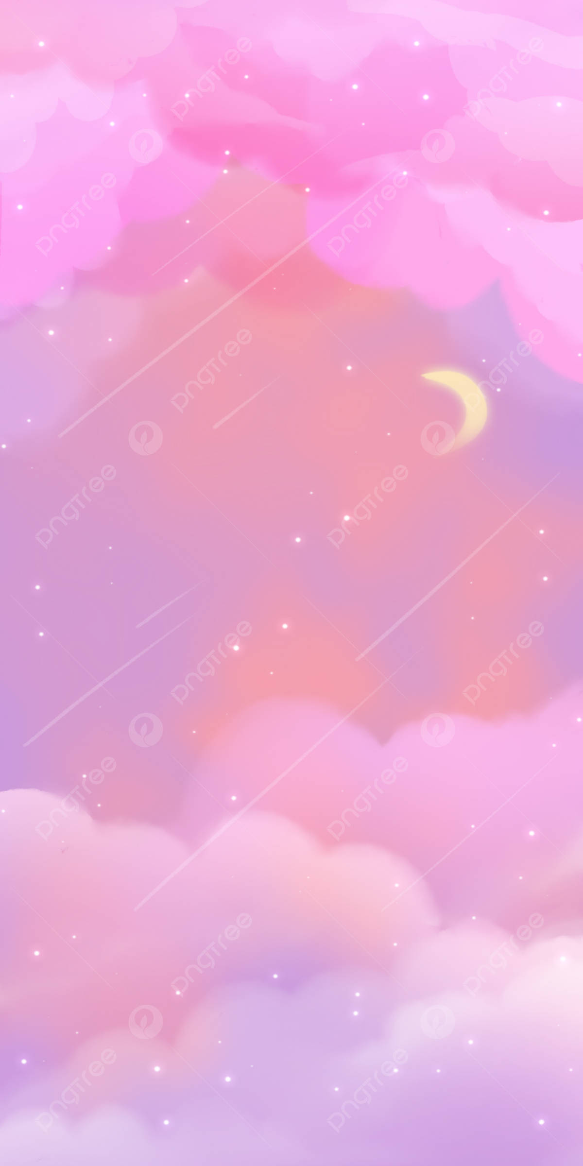 Clouds Phone, crescent moon, twinkling stars, Full HD Phone Wallpaper
