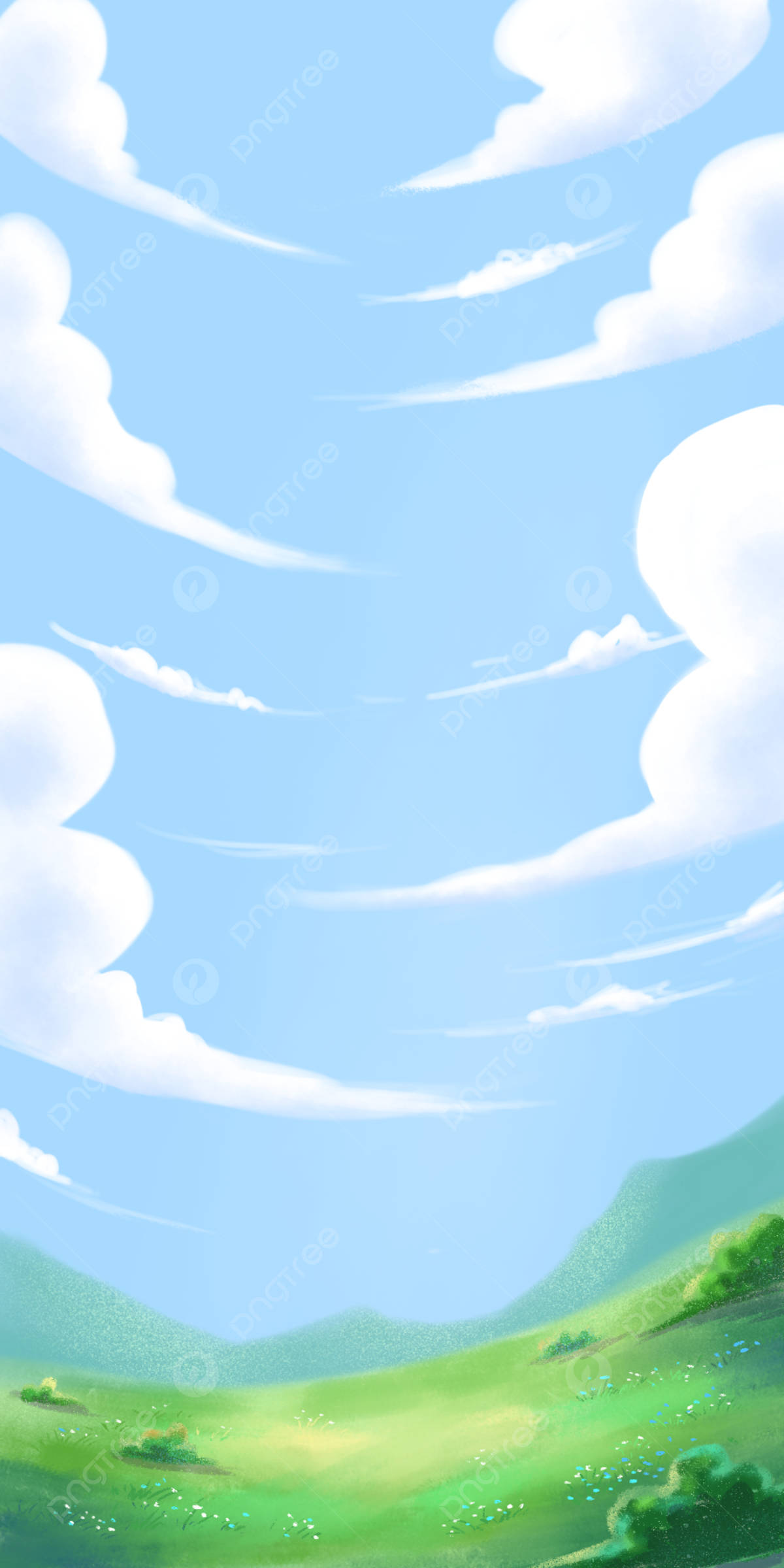 clouds, green hills, fluffy white clouds, Full HD Phone Wallpaper