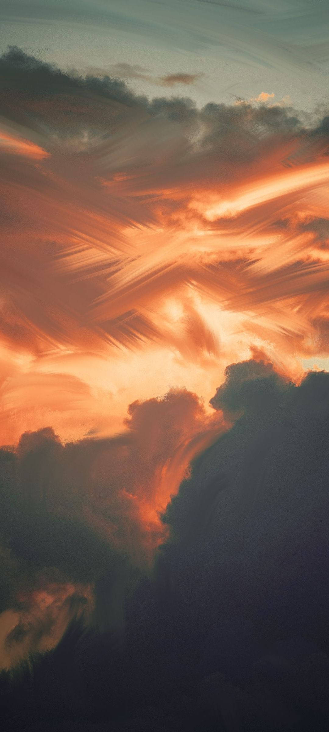 Golden Hour, sunset sky, fiery orange clouds, Full HD Phone Wallpaper