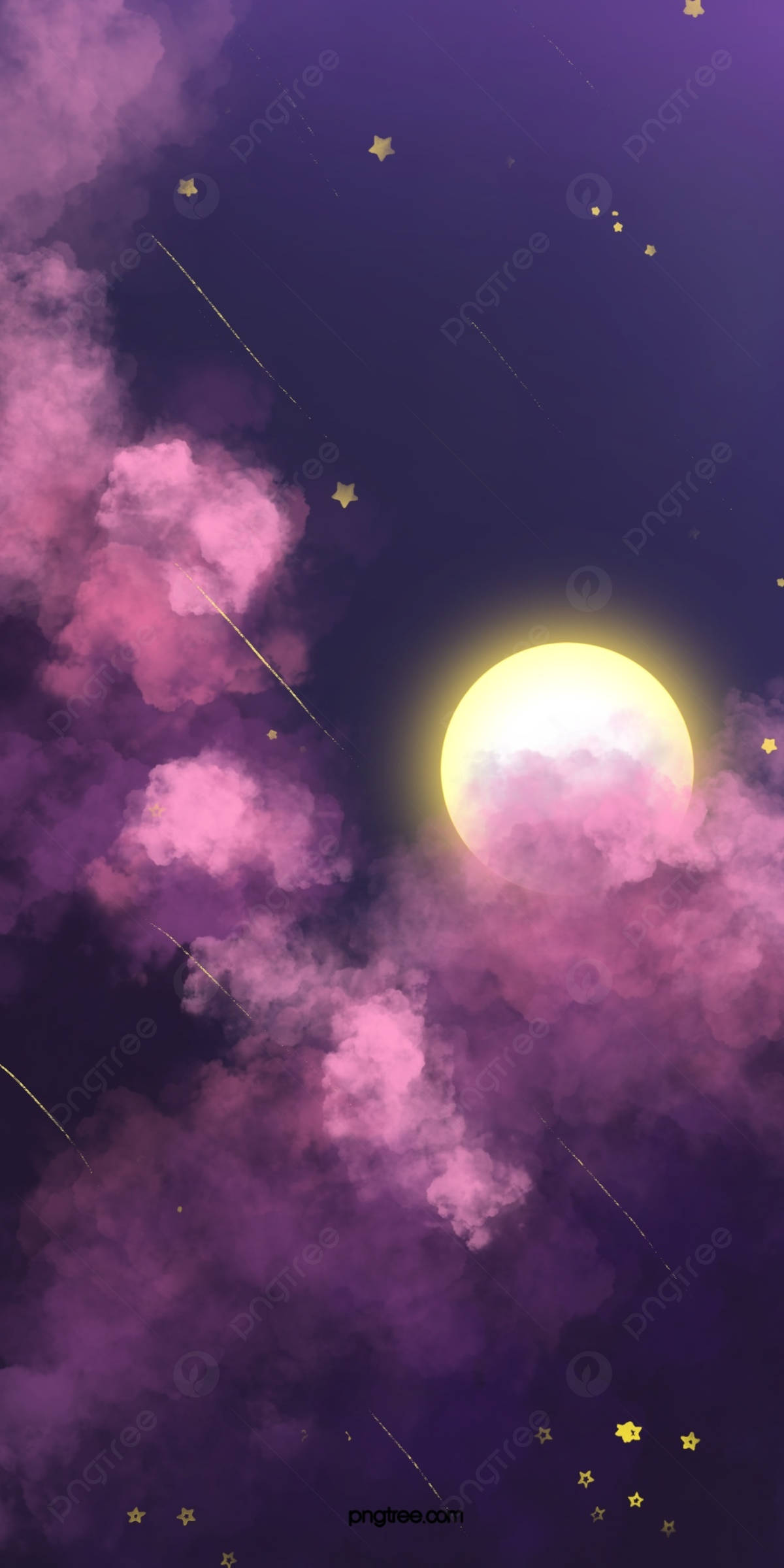 clouds phone, pink and purple sky, glowing full moon, Full HD Phone Wallpaper