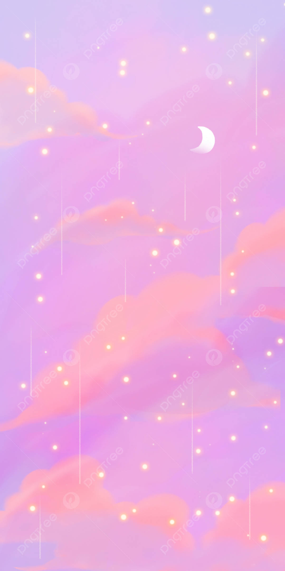 clouds, stars, crescent moon, Full HD Phone Wallpaper