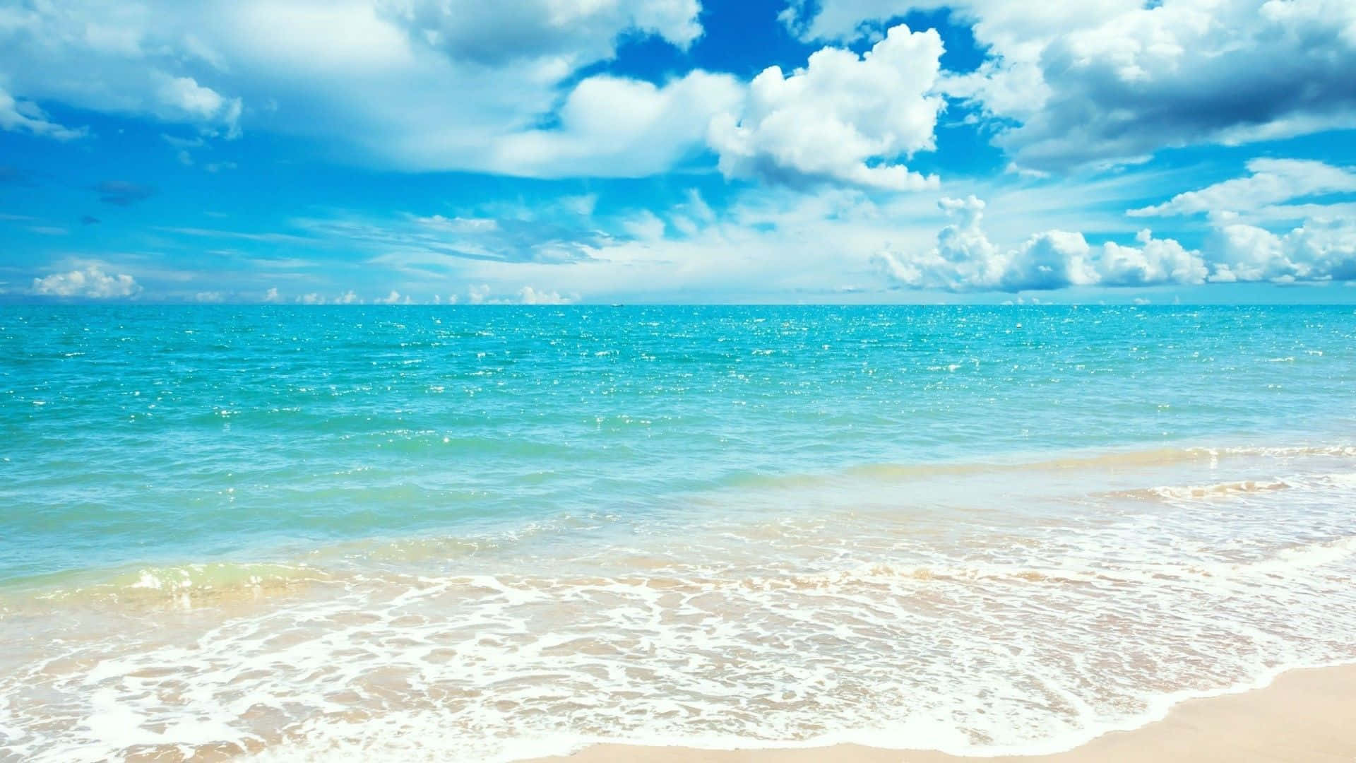 Aesthetic Beach Laptop, Cloudy Sky, turquoise waves, Full HD Desktop Wallpaper