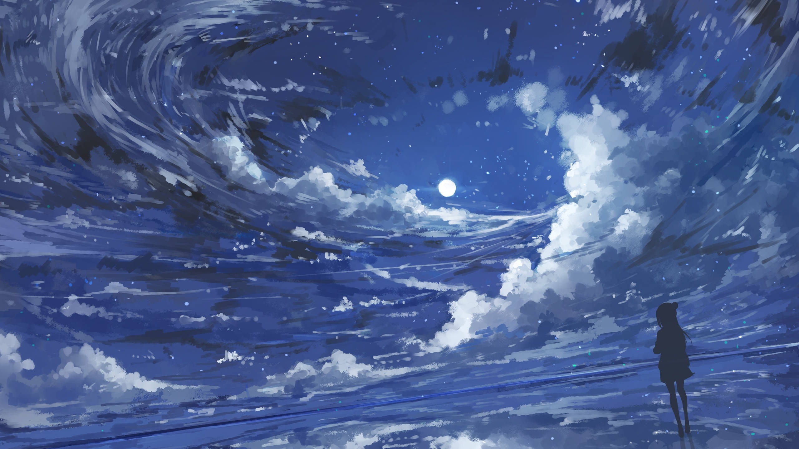 Moon, 4K, anime girl, 2K Desktop Wallpaper