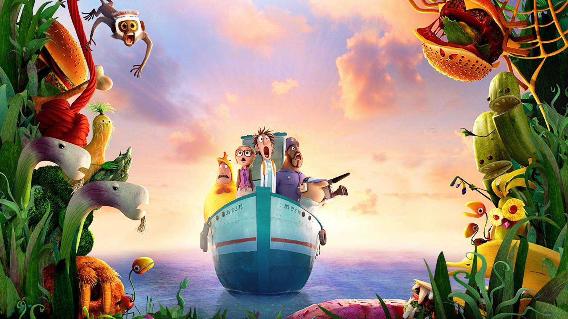 Cloudy With A Chance Of Meatballs 2, characters, ship, Full HD Desktop Wallpaper