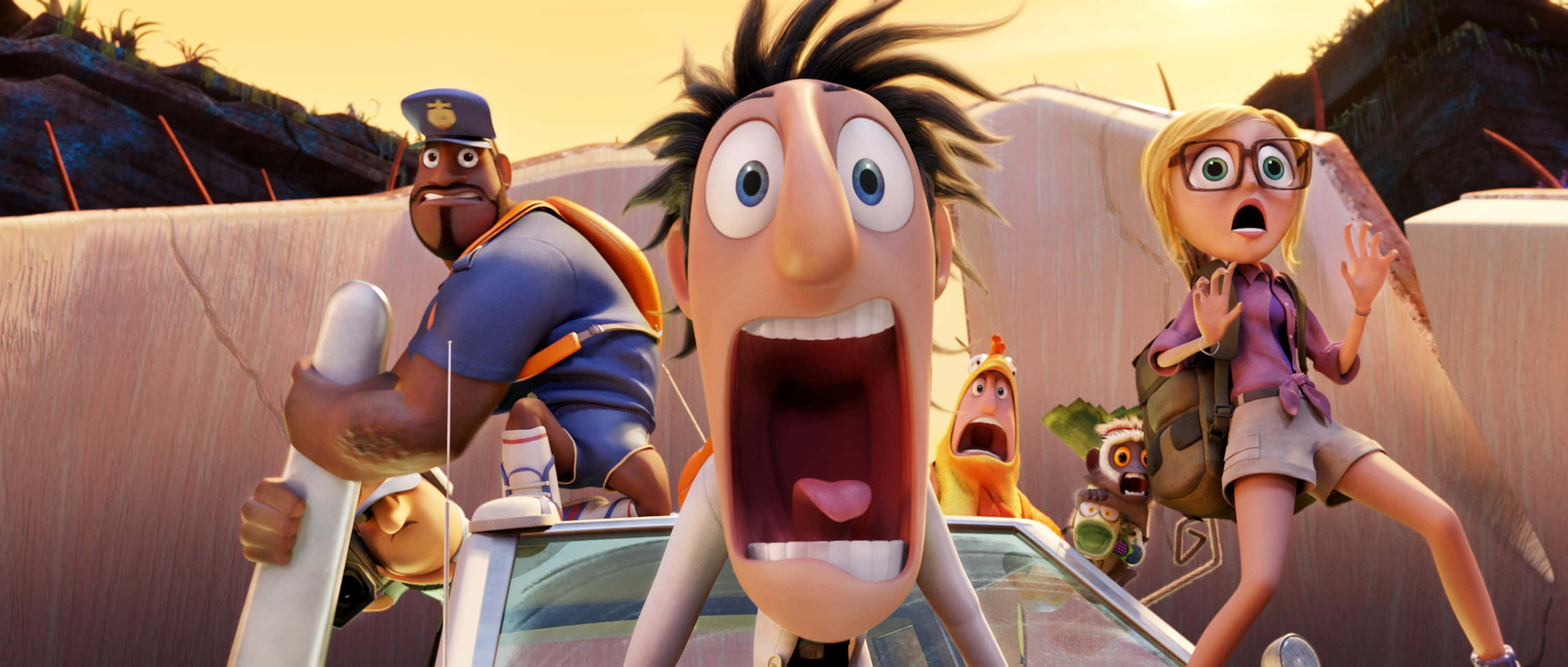 Cloudy With A Chance Of Meatballs 2, characters, mouth open, 2K Desktop Wallpaper