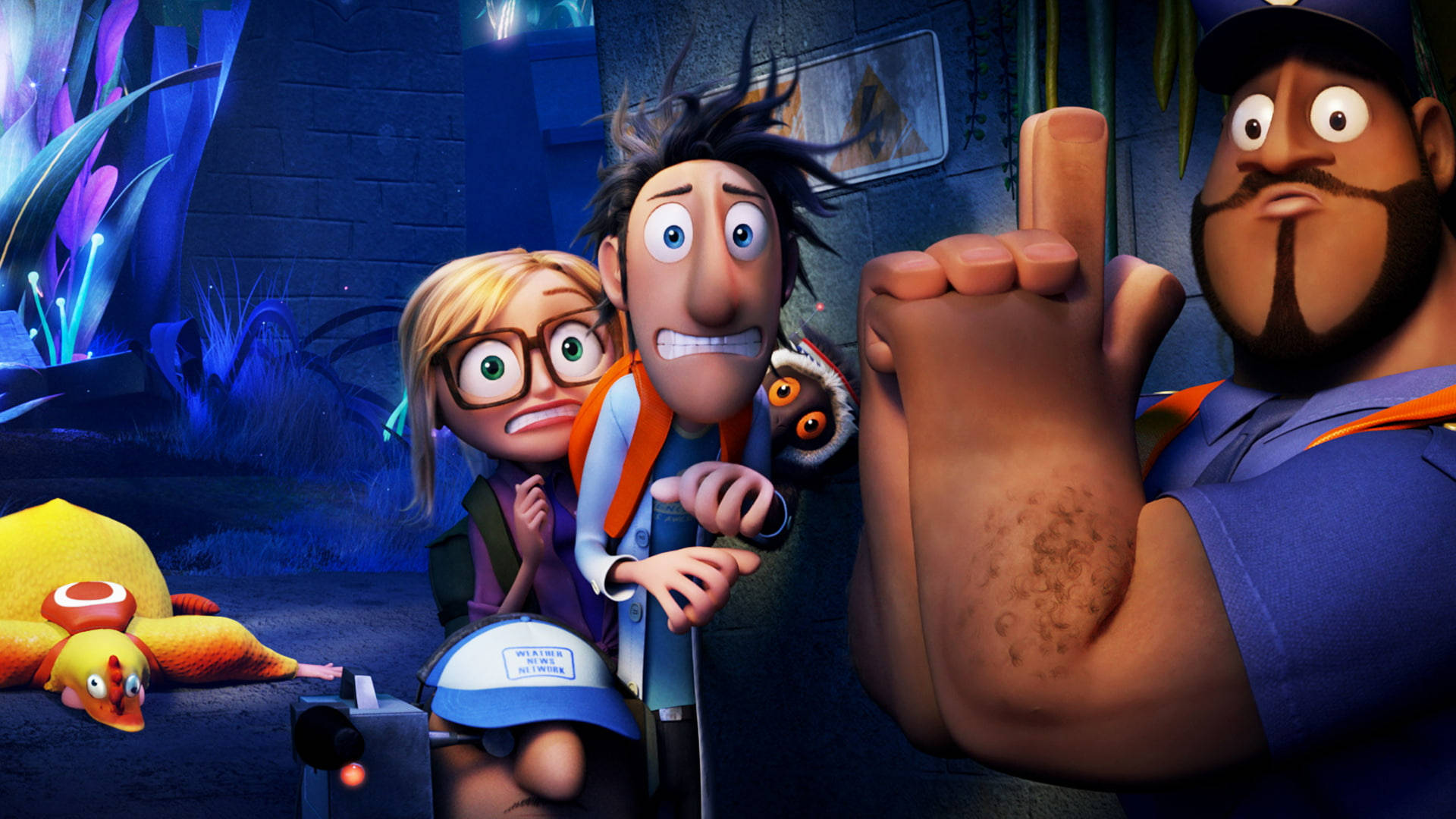 Cloudy With A Chance Of Meatballs 2, characters, dimly lit underground setting, Full HD Desktop Wallpaper
