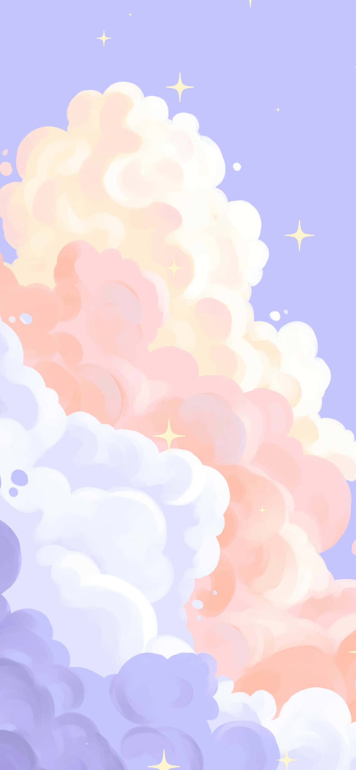 cloudy mountain landscape, pastel-colored fluffy clouds, lavender peach, 2K Phone Wallpaper