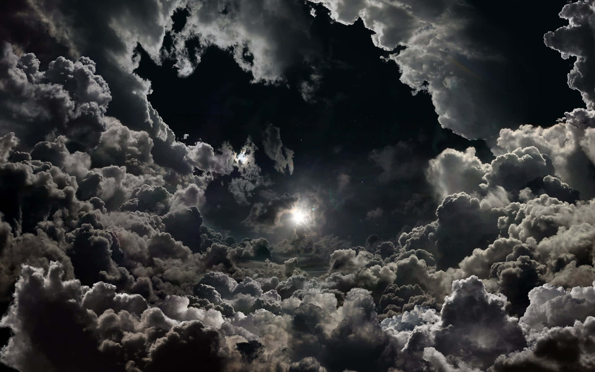 Cloudy Mountains, moon, dense canopy, Full HD Desktop Wallpaper