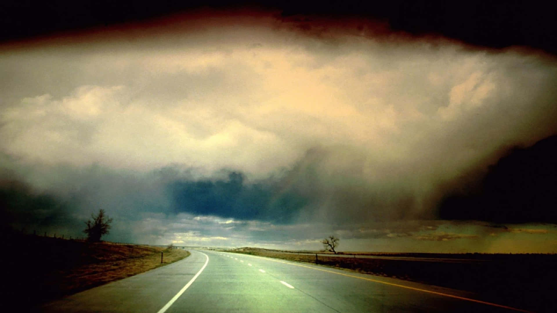 storm clouds, empty road, dark rain, Full HD Desktop Wallpaper