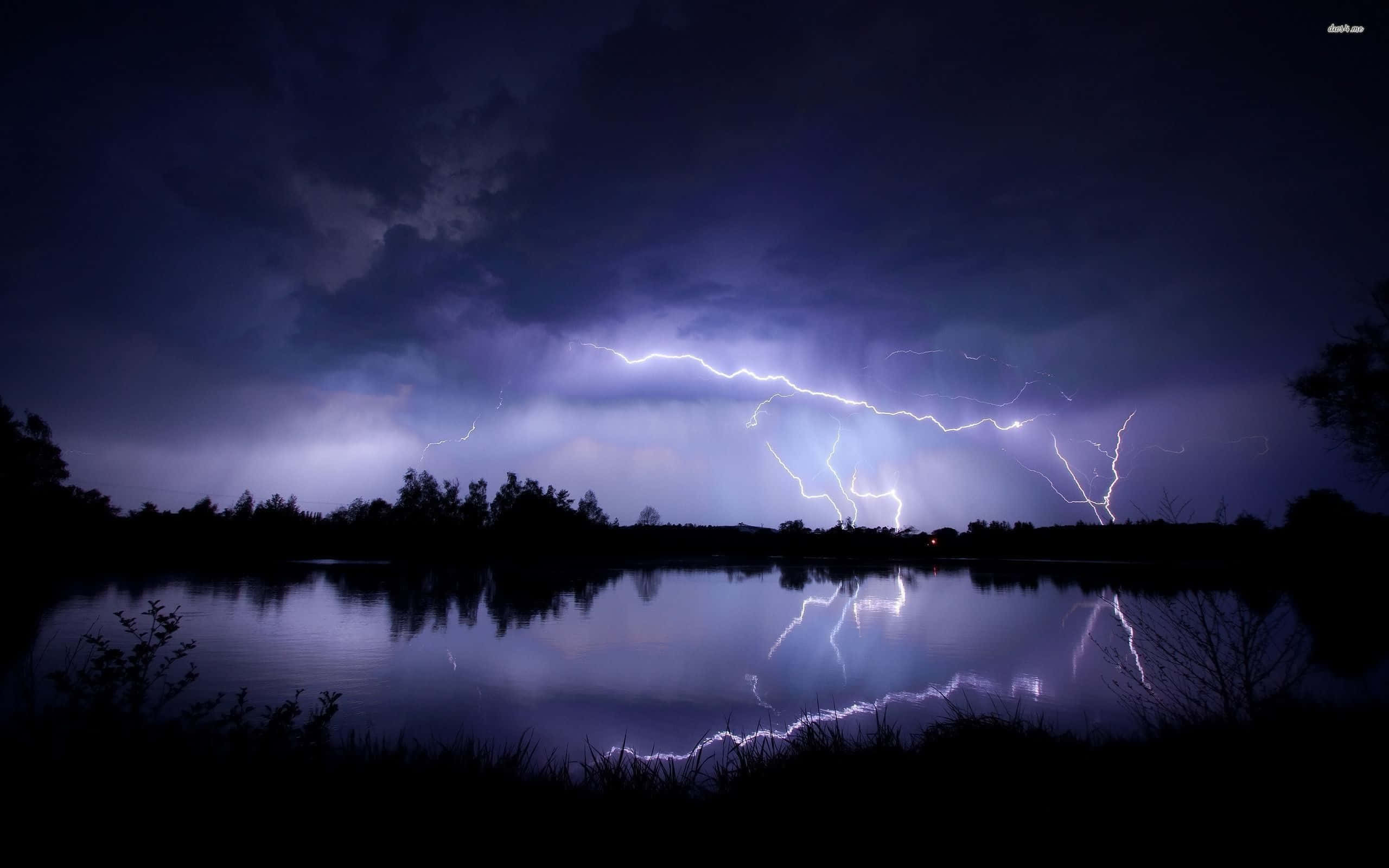 Cool Lightning, lightning storm, dark lake, 2K Desktop Wallpaper