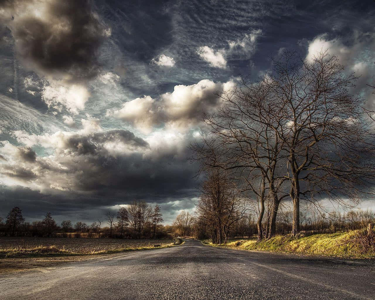abstract cloudy sky, twilight, rural road, HD Desktop Wallpaper