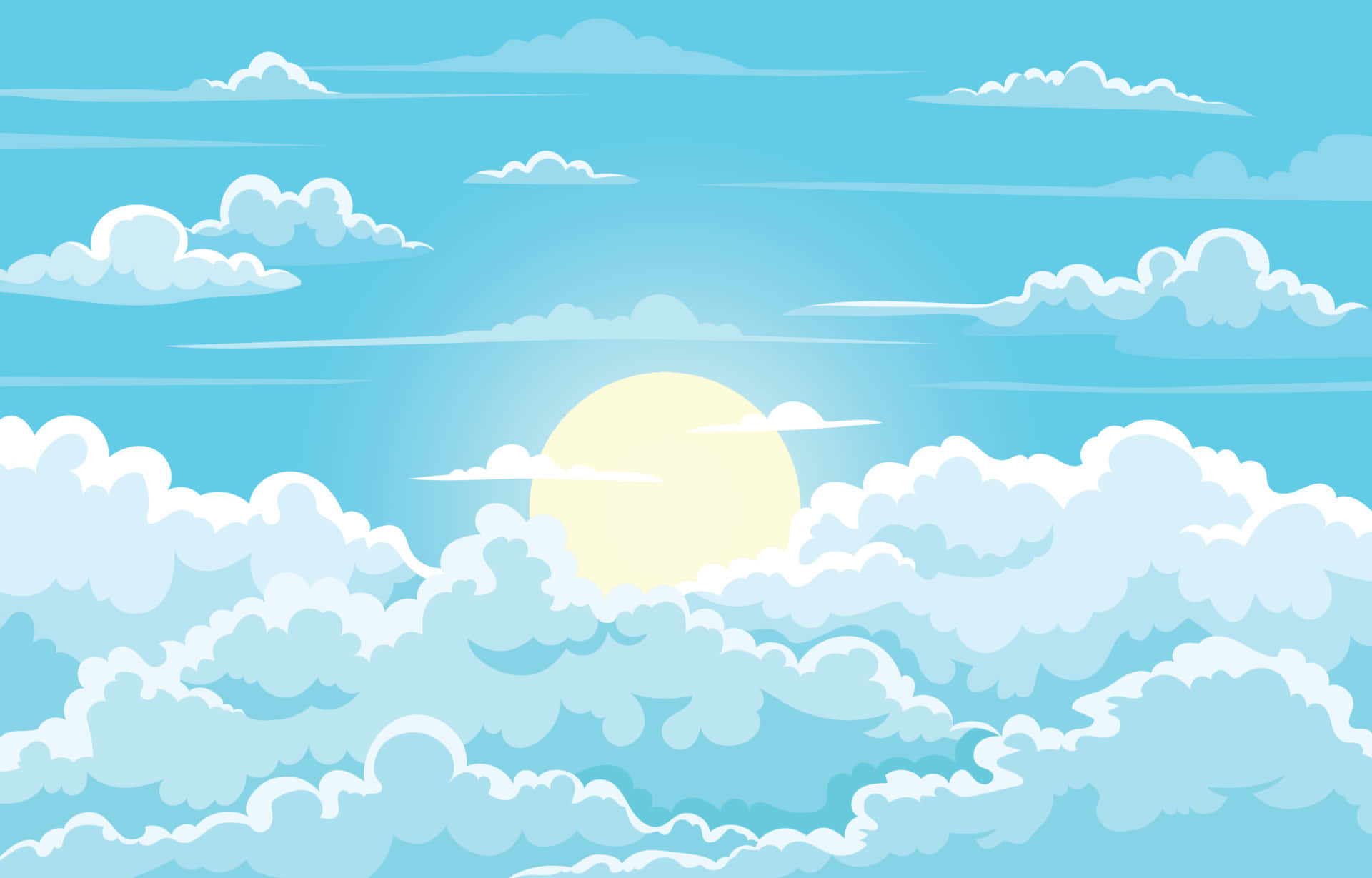 bright yellow sun, fluffy white clouds, serene blue sky, Full HD Desktop Wallpaper