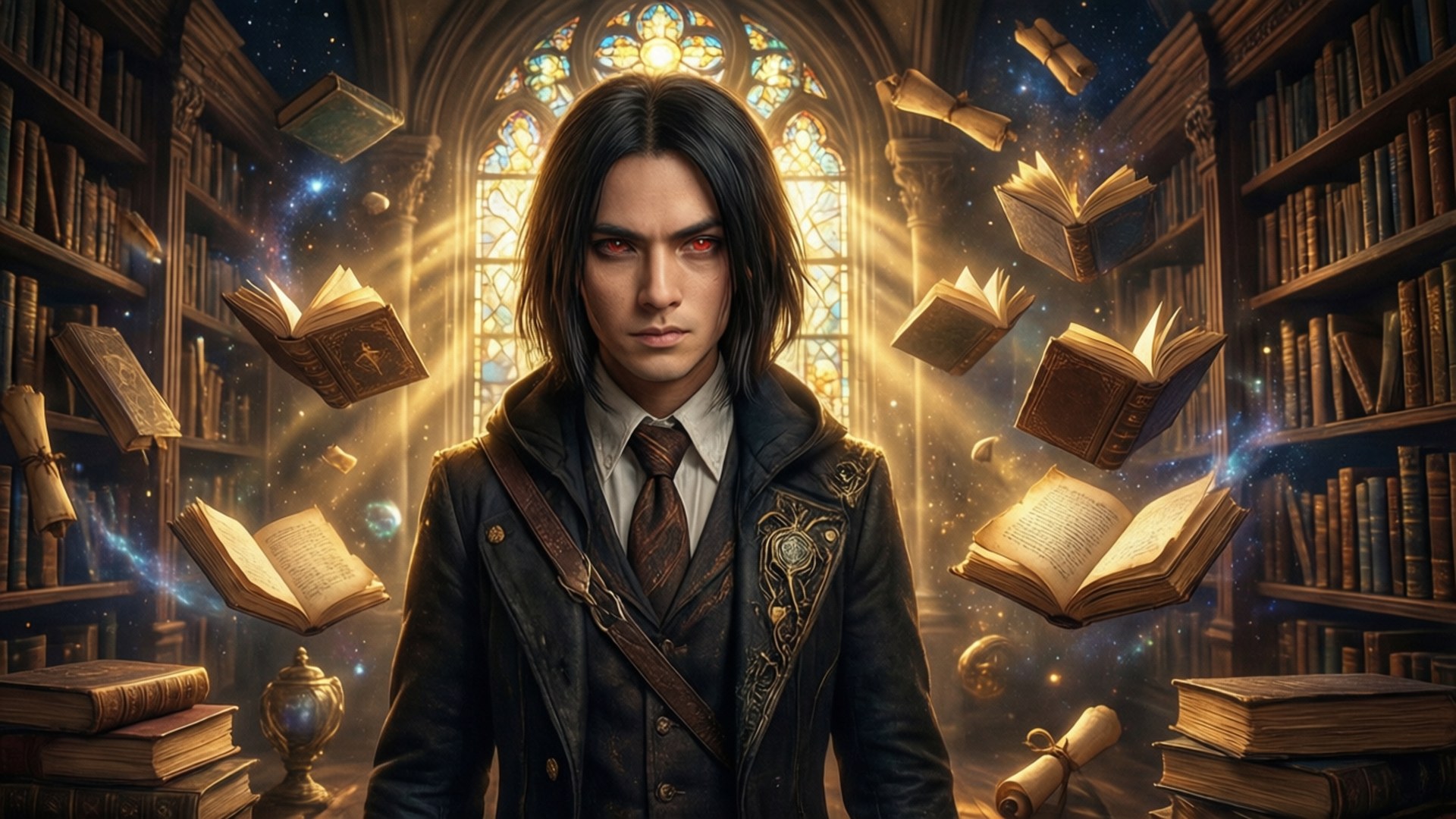 Clow Reed, celestial library, floating books, Full HD Desktop Wallpaper