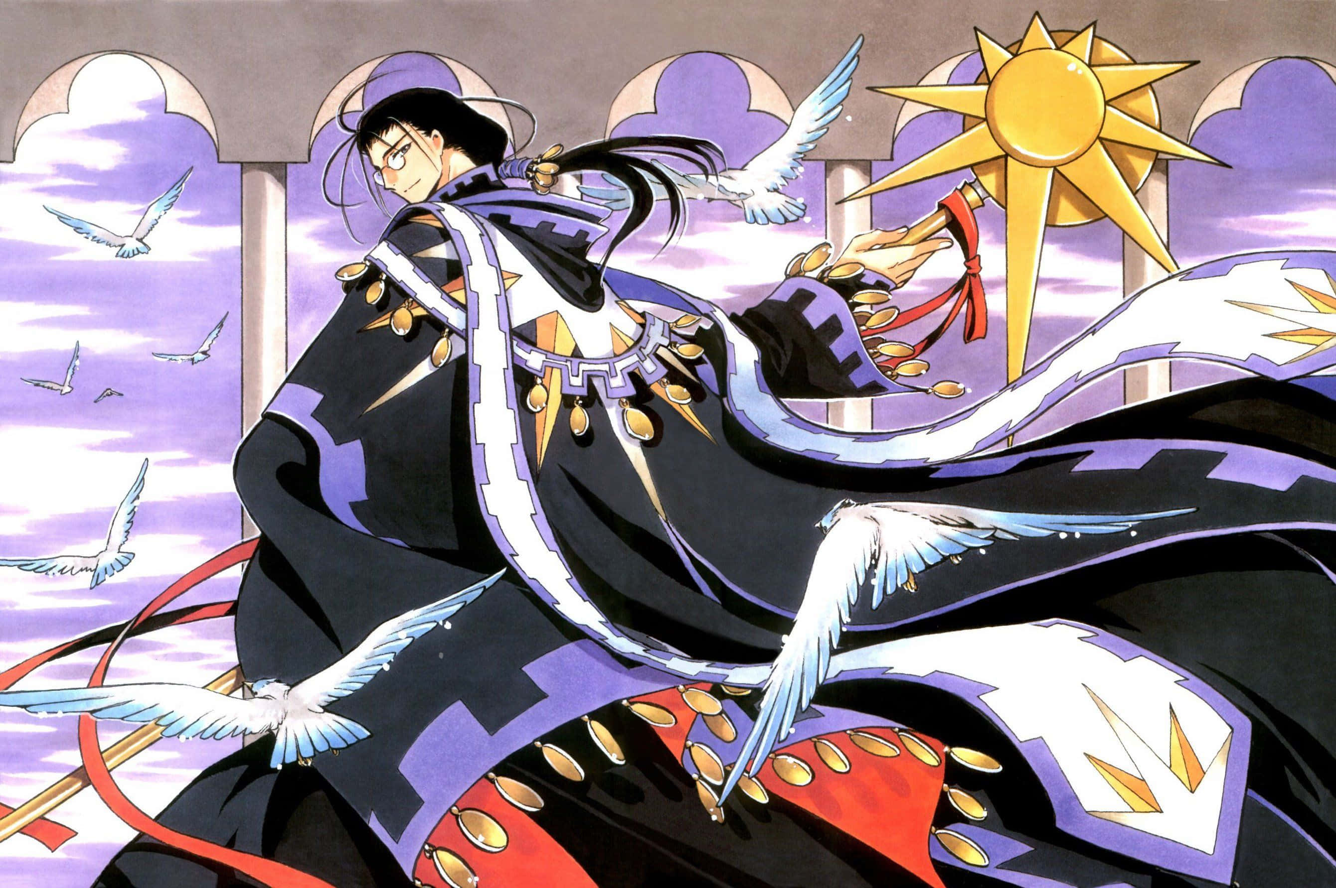 Clow Reed, dark-robed anime character, flowing cape, 2K Desktop Wallpaper