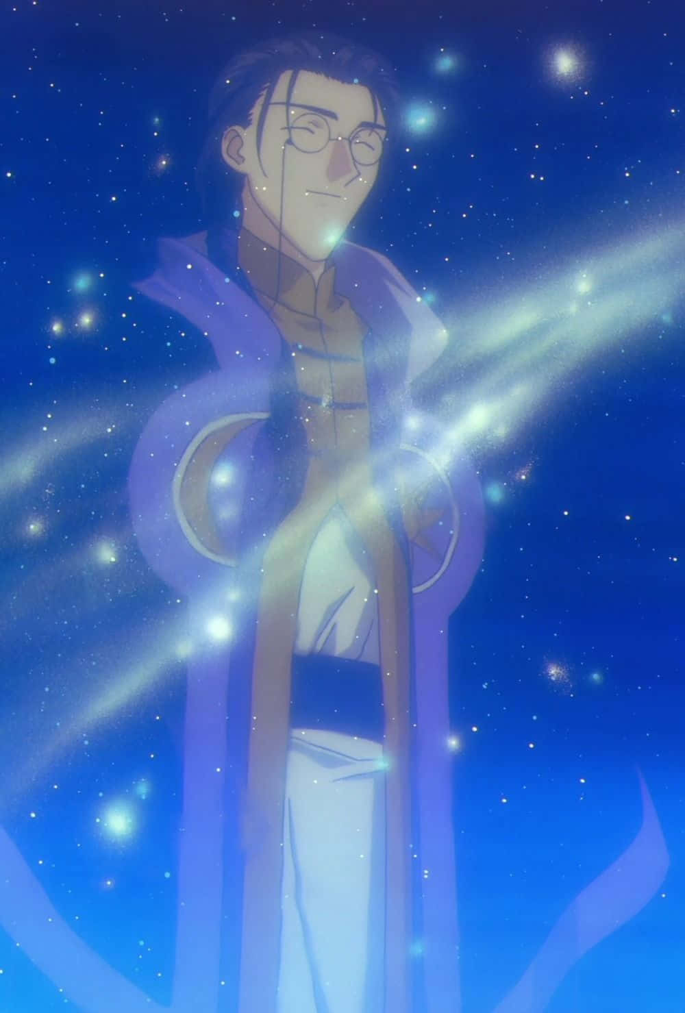 Clow Reed, purple robe, starry blue sky, HD Phone Wallpaper