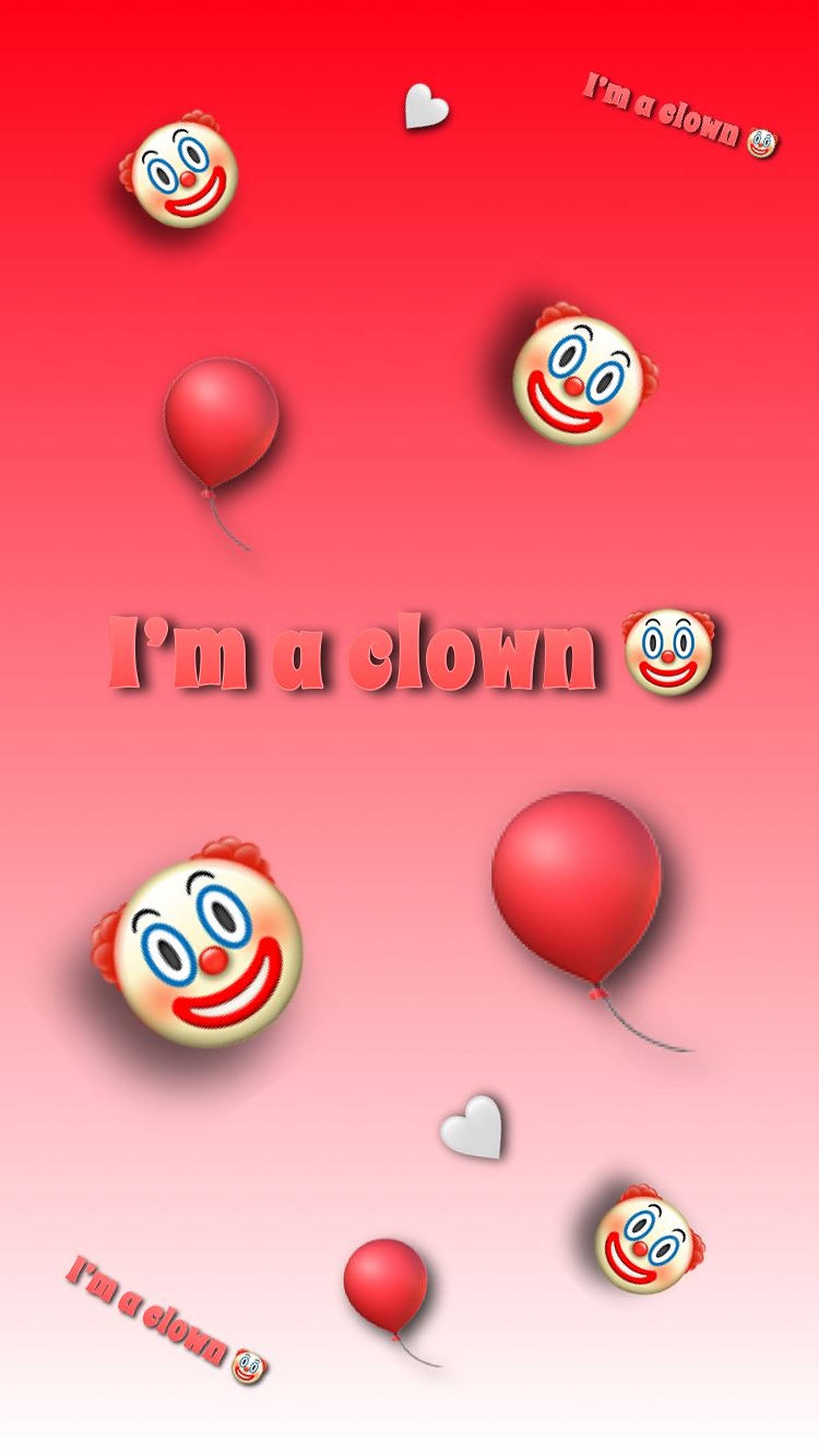 clown, red balloons, gradient red to pink background, Full HD Phone Wallpaper